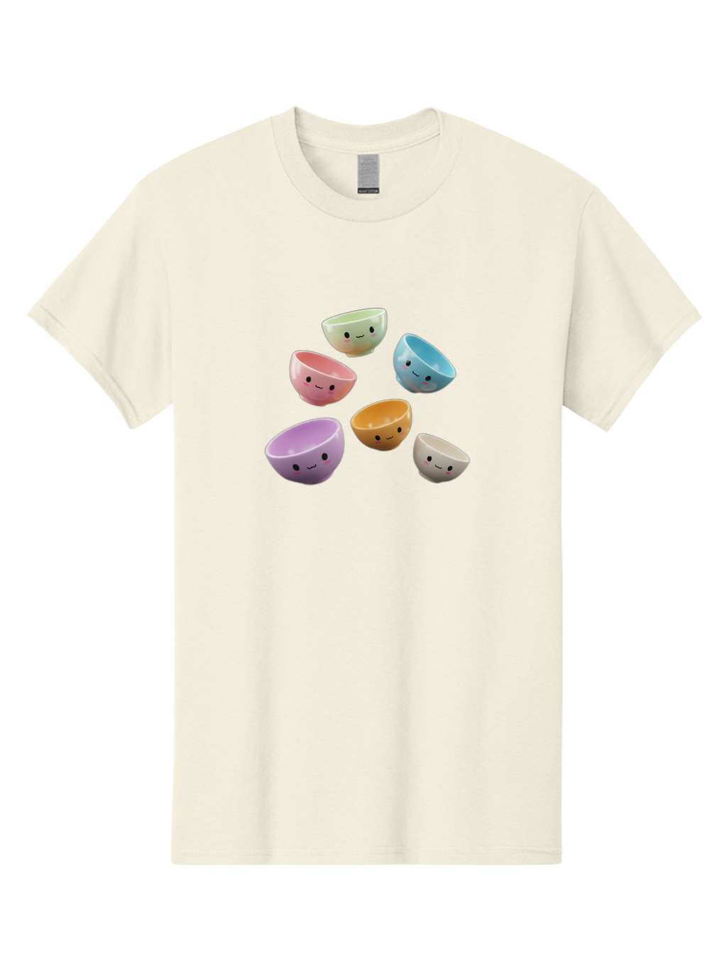 Smiley-Bowls-2 Men'S Graphic Tee, 100% Cotton, Comfortable Casual Summer Wear, Machine Washable, Pastel-Colored Bowls, Cute Faces, Smiling Bowls, Kawaii, Adorable Kitchenware, Colorful Tableware, Whimsical Design, Happy Faces, Ceramic Bowls Bab402