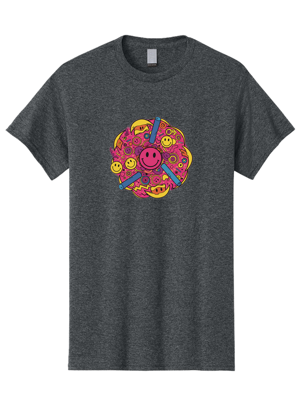 Smiley-Face-Collage Men'S Graphic Tee, 100% Cotton, Comfortable Casual Summer Wear, Machine Washable, Happy Face, Smiling Symbols, Retro Pop Art, Vibrant Illustrations, Playful Design, Colorful Graphics, Fun Emojis, Doodle Art, Happy Vibes, Bab404