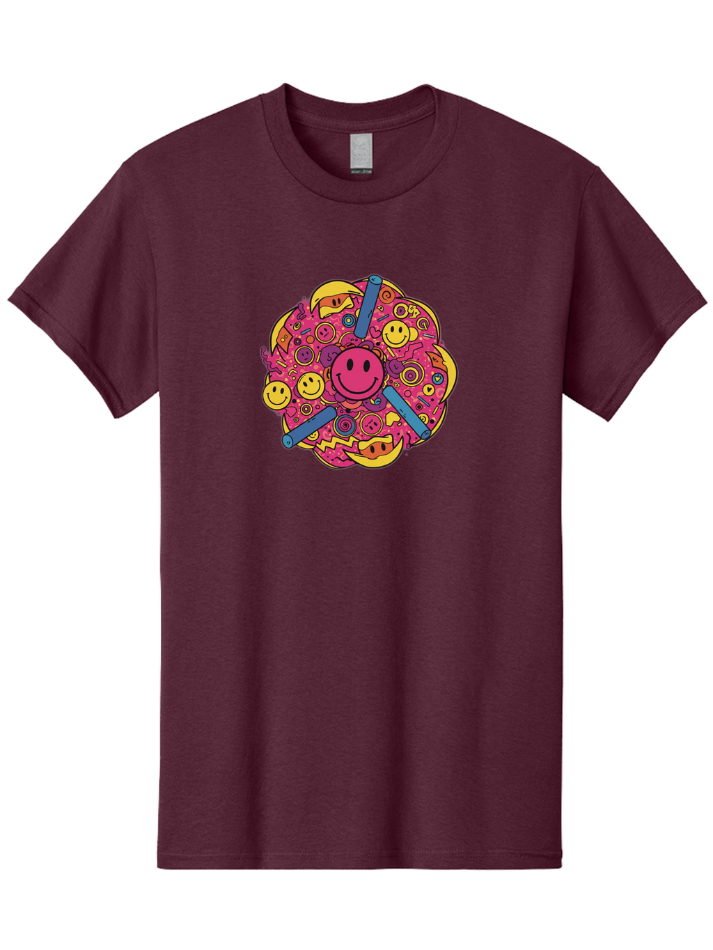 Smiley-Face-Collage Men'S Graphic Tee, 100% Cotton, Comfortable Casual Summer Wear, Machine Washable, Happy Face, Smiling Symbols, Retro Pop Art, Vibrant Illustrations, Playful Design, Colorful Graphics, Fun Emojis, Doodle Art, Happy Vibes, Bab404
