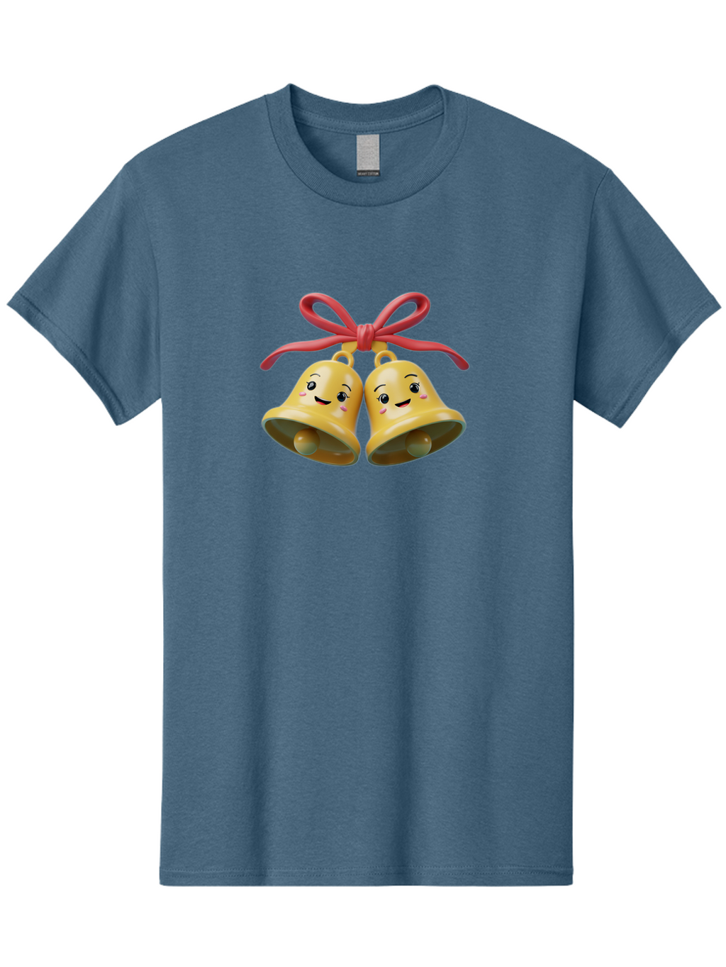 Smiling-Bells Men'S Graphic Tee, 100% Cotton, Comfortable Casual Summer Wear, Machine Washable, Smiling Bells, Cute Cartoon Characters, Festive Decorations, Joyful Atmosphere, Happy Emotions, Shiny Yellow Bells, Red Ribbon, Holiday Cheer, Bab405