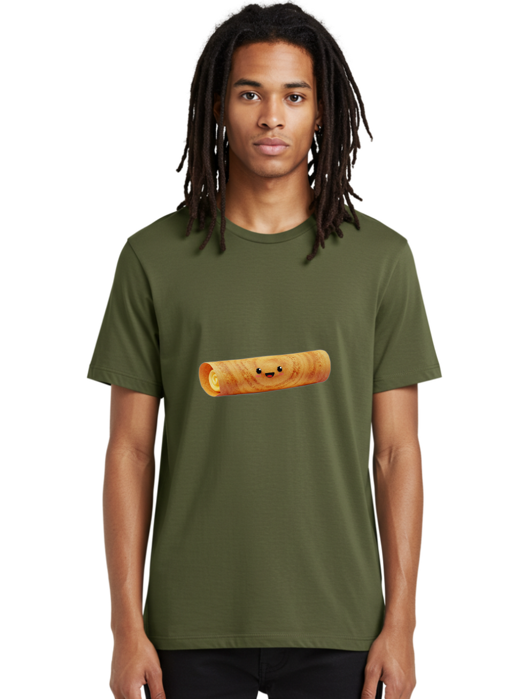 Smiling-Crepe-1 Men'S Graphic Tee, 100% Cotton, Comfortable Casual Summer Wear, Machine Washable, Crepe With Face, Happy Expression, Food Character, Sweet Treat, Crepe Roll, French Dessert, Cartoon Food, Cute Pastry, Dessert Illustration Bab409