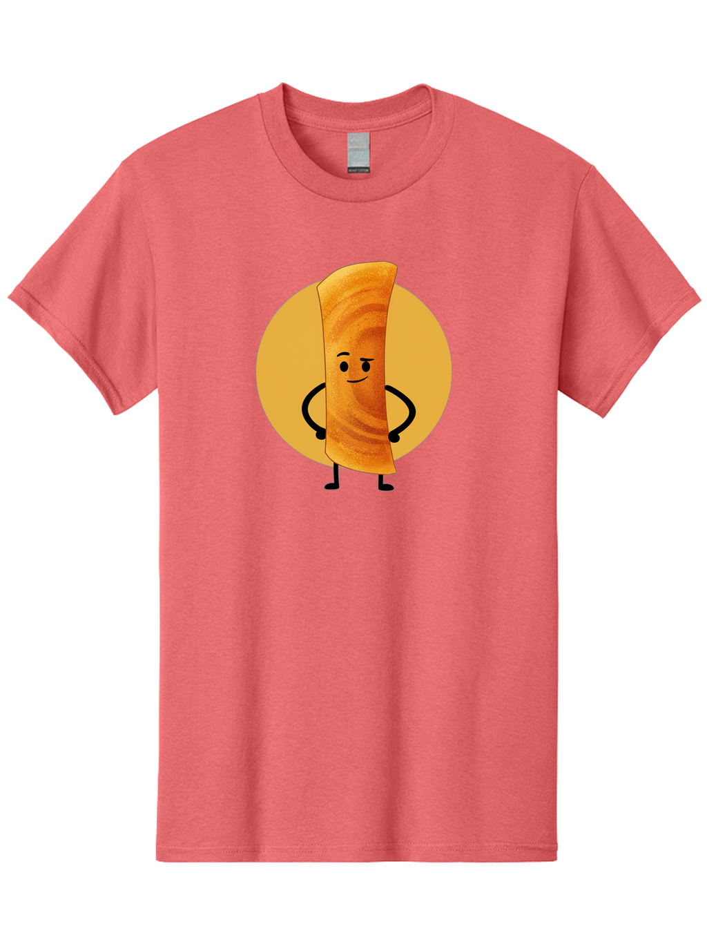 Smiling-Crepe Men'S Graphic Tee, 100% Cotton, Comfortable Casual Summer Wear, Machine Washable, Egg Roll Character, Cartoon Food, Smiling Face, Confident Pose, Black Legs, Yellow Circle, Cute Animation, Kawaii Design, Funny Illustration, Bab410