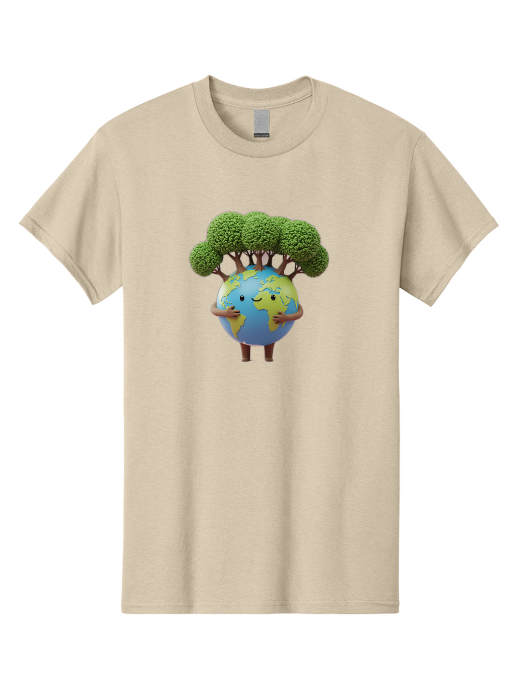 Smiling-Earth-1 Men'S Graphic Tee, 100% Cotton, Comfortable Casual Summer Wear, Machine Washable, Cartoon Globe, Eco-Friendly, Earth With Trees, Smiling Face, Environmental Awareness, Conservation, Sustainable Living, Green Initiatives, Bab412
