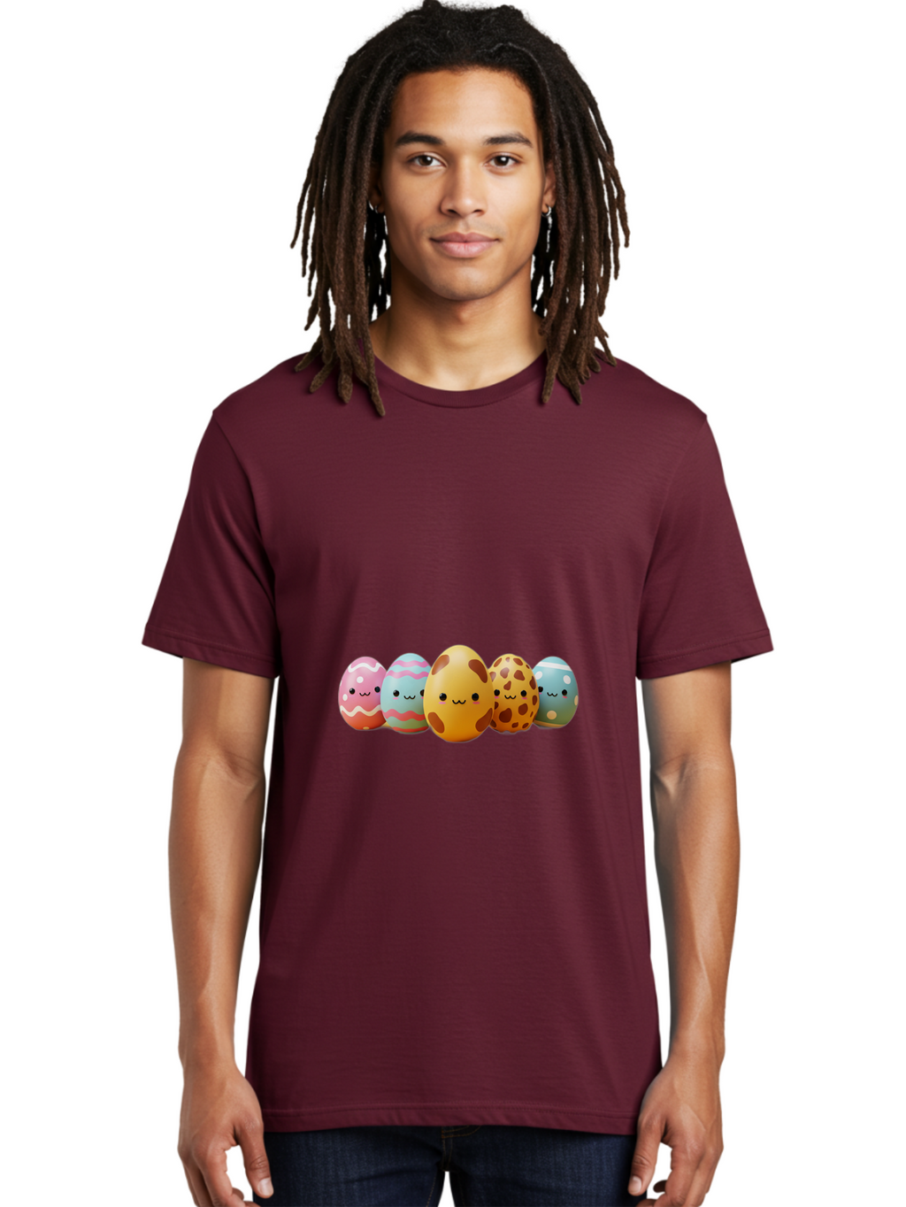 Smiling-Easter-Eggs Men'S Graphic Tee, 100% Cotton, Comfortable Casual Summer Wear, Machine Washable, Easter Eggs, Decorated Eggs, Colorful Eggs, Egg Designs, Spring Decoration, Easter Theme, Cartoon Eggs, Festive Eggs, Pastel Colors, Bab414