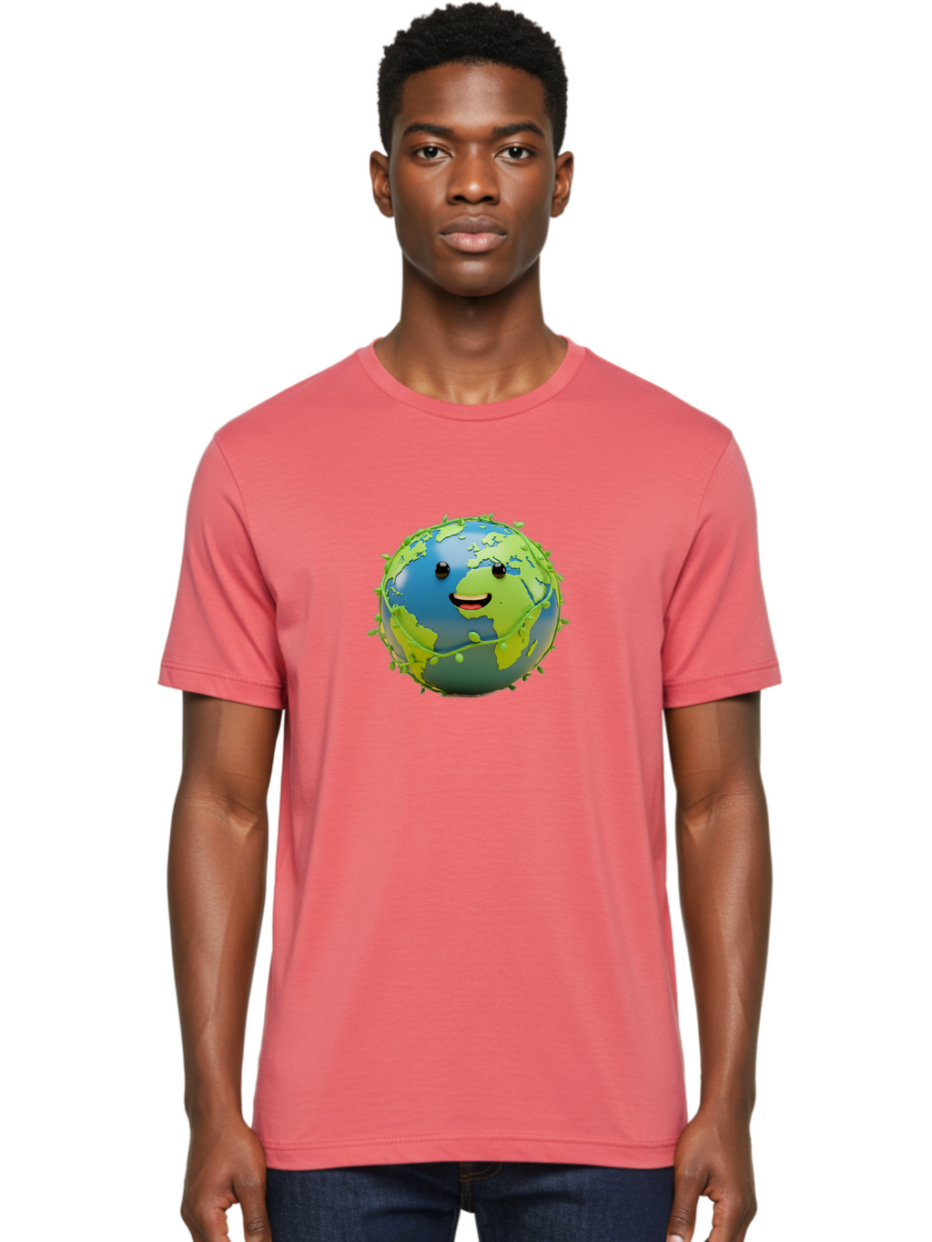 Smiling-Globe-1 Men'S Graphic Tee, 100% Cotton, Comfortable Casual Summer Wear, Machine Washable, Cartoon Globe, Smiling Face, Big Smile, Black Eyes, Coronavirus, Green Virus, Global Infection, World Map, Humor, Satire, Bab415