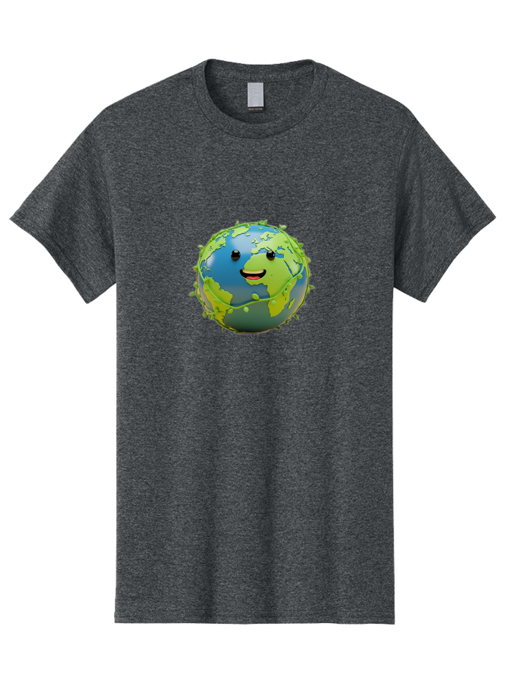 Smiling-Globe-1 Men'S Graphic Tee, 100% Cotton, Comfortable Casual Summer Wear, Machine Washable, Cartoon Globe, Smiling Face, Big Smile, Black Eyes, Coronavirus, Green Virus, Global Infection, World Map, Humor, Satire, Bab415