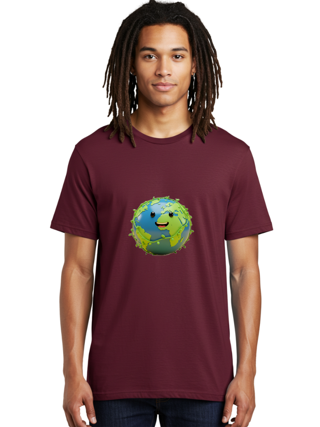 Smiling-Globe-1 Men'S Graphic Tee, 100% Cotton, Comfortable Casual Summer Wear, Machine Washable, Cartoon Globe, Smiling Face, Big Smile, Black Eyes, Coronavirus, Green Virus, Global Infection, World Map, Humor, Satire, Bab415