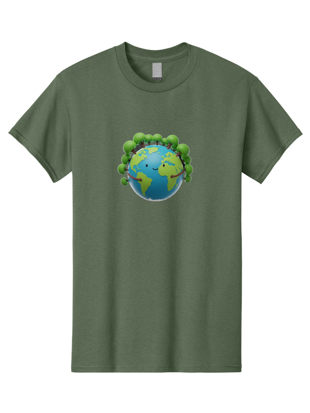 Smiling-Globe Men'S Graphic Tee, 100% Cotton, Comfortable Casual Summer Wear, Machine Washable, Cartoon Globe, Happy Earth, Smiling Planet, Green Leaves, Eco-Friendly, Environmental Awareness, Conservation, Sustainability, Global Unity Bab416