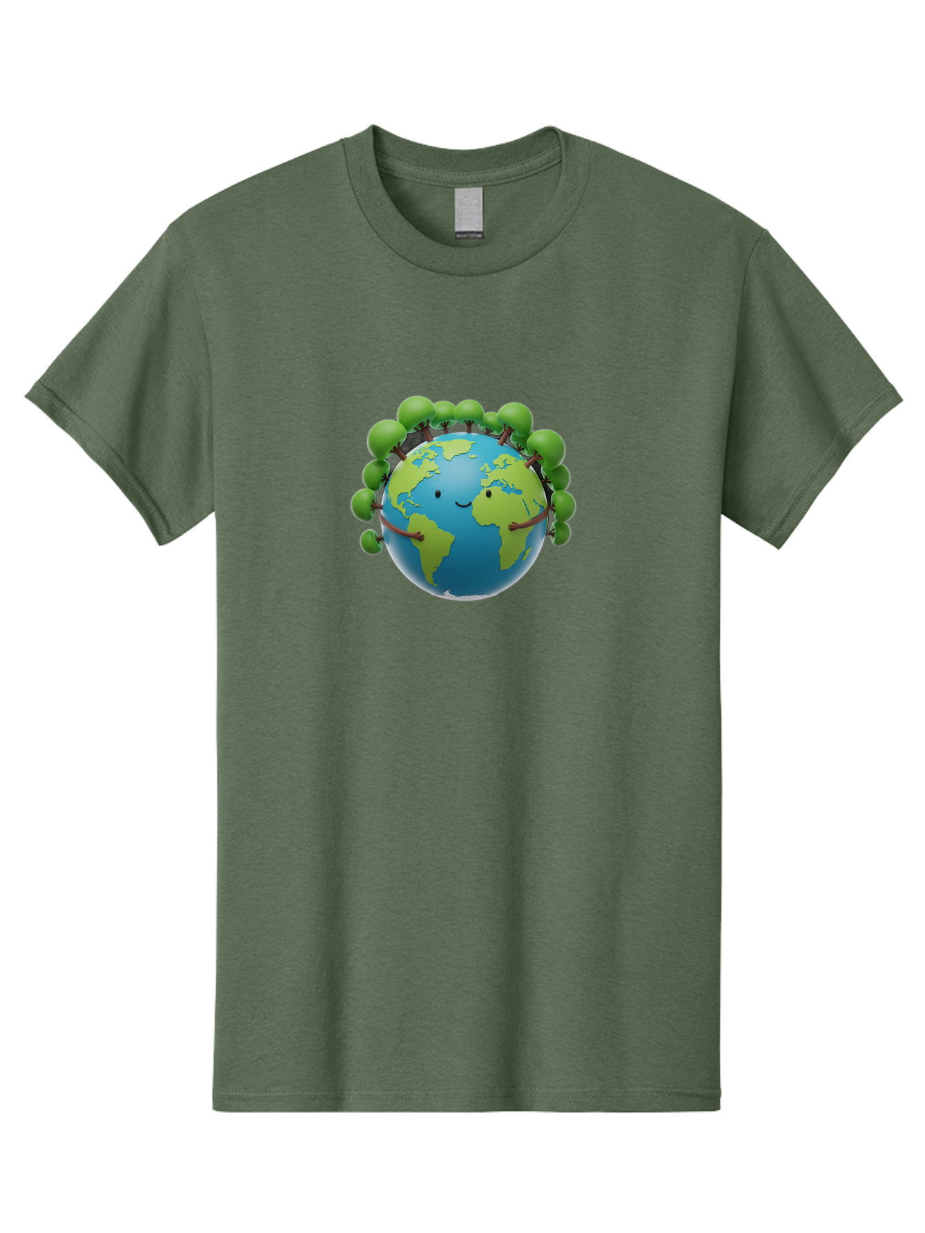 Smiling-Globe Men'S Graphic Tee, 100% Cotton, Comfortable Casual Summer Wear, Machine Washable, Cartoon Globe, Happy Earth, Smiling Planet, Green Leaves, Eco-Friendly, Environmental Awareness, Conservation, Sustainability, Global Unity Bab416