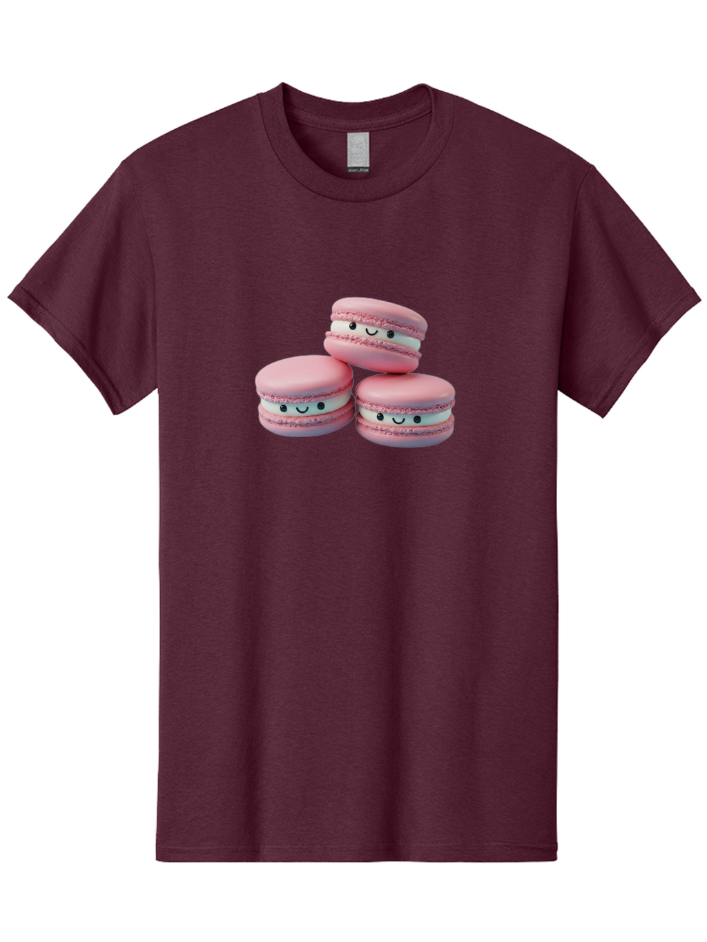 Smiling-Macarons-1 Men'S Graphic Tee, 100% Cotton, Comfortable Casual Summer Wear, Machine Washable, Pink Macarons, Smiley Faces, Cartoon Style, French Patisserie, Sweet Treats, Desserts, Bakery Items, Fun Food, Cute Pastries, Bab418