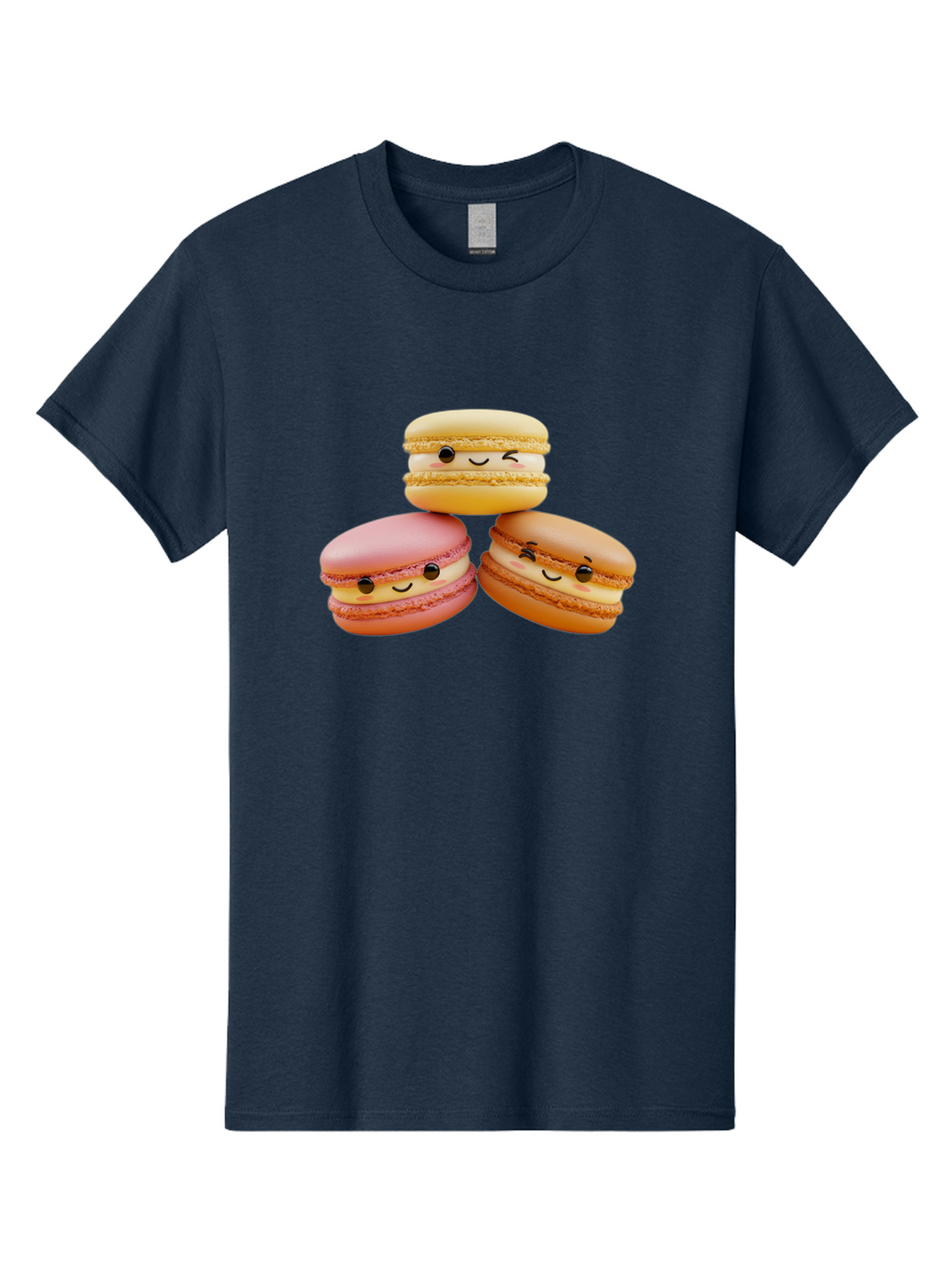 Smiling-Macarons-2 Men'S Graphic Tee, 100% Cotton, Comfortable Casual Summer Wear, Machine Washable, Colorful Macarons, Smiling Faces, Pastel Colors, Sweet Treats, Dessert, French Patisserie, Whimsical Design, Cute Pastries, Bakery Delights Bab419