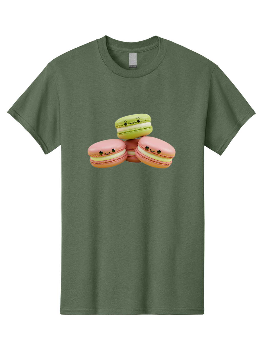 Smiling-Macarons-3 Men'S Graphic Tee, 100% Cotton, Comfortable Casual Summer Wear, Machine Washable, Pink And Green Macarons, French Dessert, Cute Emoticons, Smiley Faces, Sweet Treats, Pastel Colors, Dessert Photography Bab420