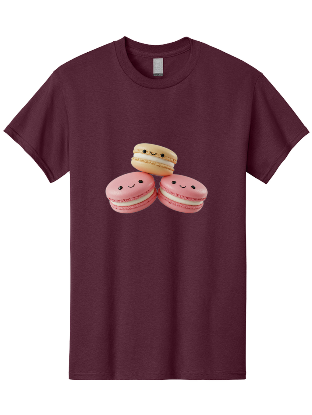 Smiling-Macarons-5 Men'S Graphic Tee, 100% Cotton, Comfortable Casual Summer Wear, Machine Washable, Pink Macarons, Smiling Face, Cute Desserts, French Pastries, White Filling, Beige Macaron, Adorable Treats, Sweet Delights, Happy Faces, Bab422