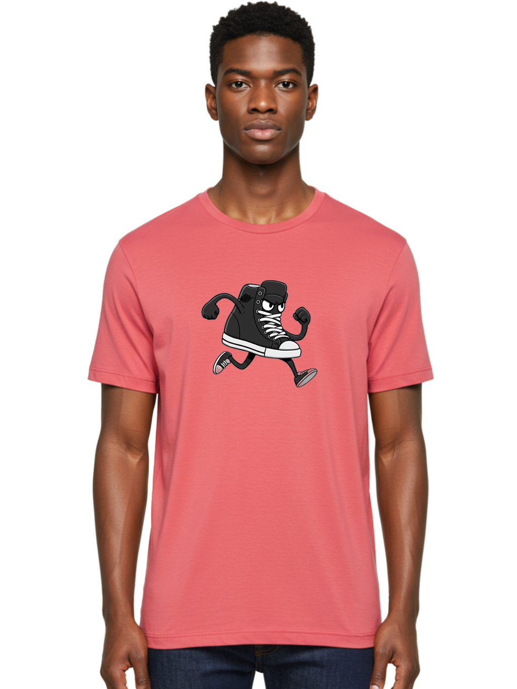 Sneaker-Character Men'S Graphic Tee, 100% Cotton, Comfortable Casual Summer Wear, Machine Washable, Cartoon Sneaker, Running Shoe, Black Converse, White Laces, Funny Character, Animated Footwear, Playful Design, Comic Illustration Bab429
