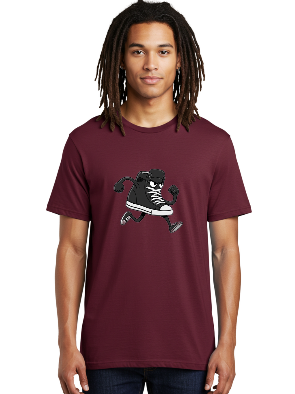 Sneaker-Character Men'S Graphic Tee, 100% Cotton, Comfortable Casual Summer Wear, Machine Washable, Cartoon Sneaker, Running Shoe, Black Converse, White Laces, Funny Character, Animated Footwear, Playful Design, Comic Illustration Bab429