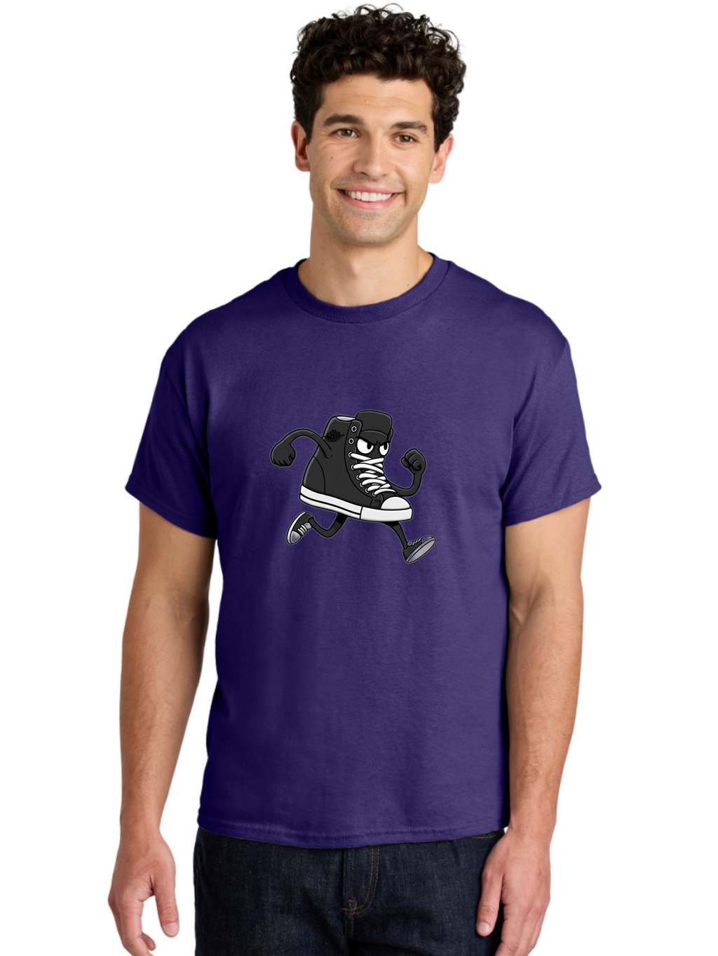 Sneaker-Character Men'S Graphic Tee, 100% Cotton, Comfortable Casual Summer Wear, Machine Washable, Cartoon Sneaker, Running Shoe, Black Converse, White Laces, Funny Character, Animated Footwear, Playful Design, Comic Illustration Bab429