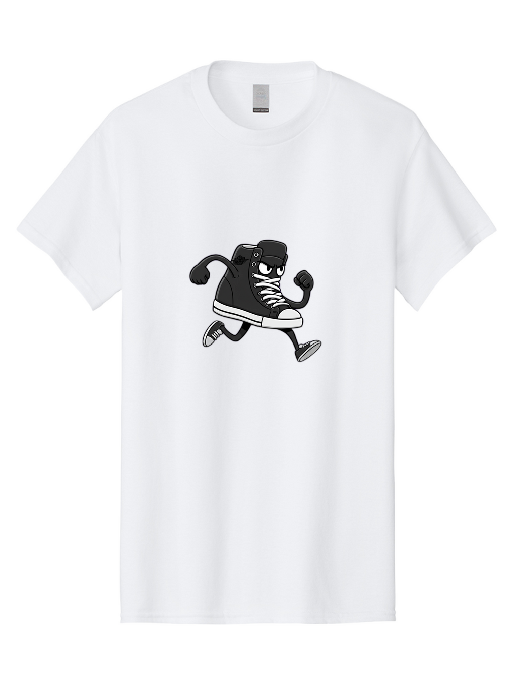 Sneaker-Character Men'S Graphic Tee, 100% Cotton, Comfortable Casual Summer Wear, Machine Washable, Cartoon Sneaker, Running Shoe, Black Converse, White Laces, Funny Character, Animated Footwear, Playful Design, Comic Illustration Bab429
