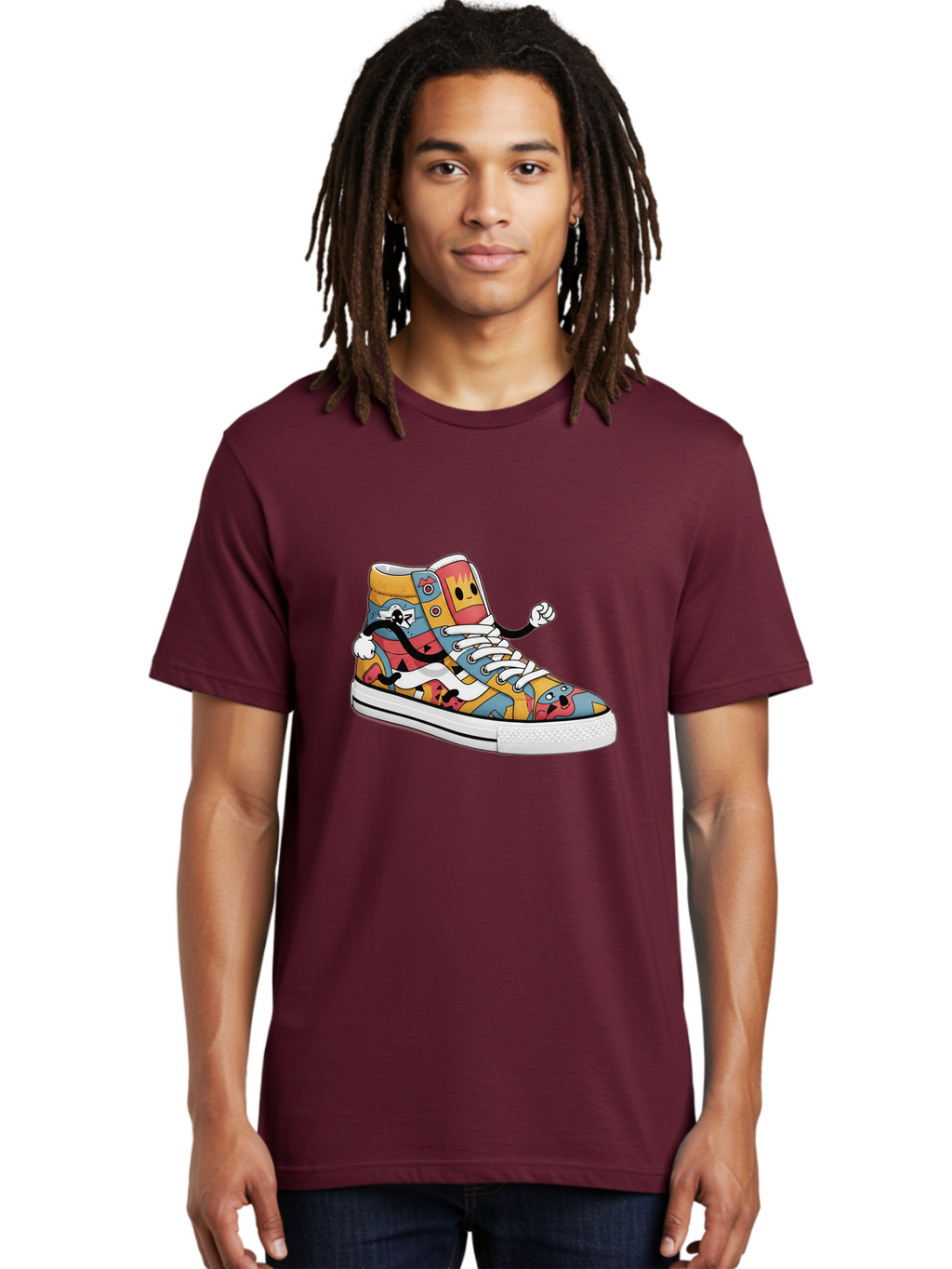 Sneaker Men'S Graphic Tee, 100% Cotton, Comfortable Casual Summer Wear, Machine Washable, Sneaker With Emojis, Cartoon Shoe, Colorful Footwear, Playful Design, Funky Style, Emoji Fashion, Streetwear, Animated Sneaker, Vibrant Colors Bab430