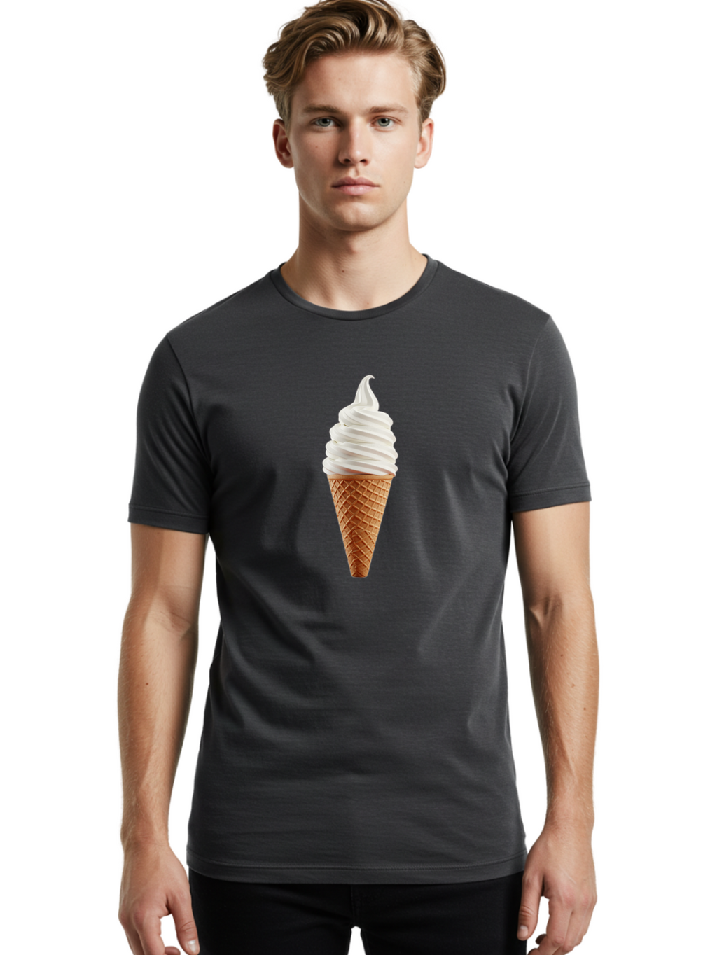 Soft-Serve-Ice-Cream-Cone Men'S Graphic Tee, 100% Cotton, Comfortable Casual Summer Wear, Machine Washable, Soft Serve Ice Cream, Ice Cream Cone, Sweet Treat, Creamy Texture, White Ice Cream, Waffle Cone, Dessert, Summer Snack, Frozen Yogurt Bab435