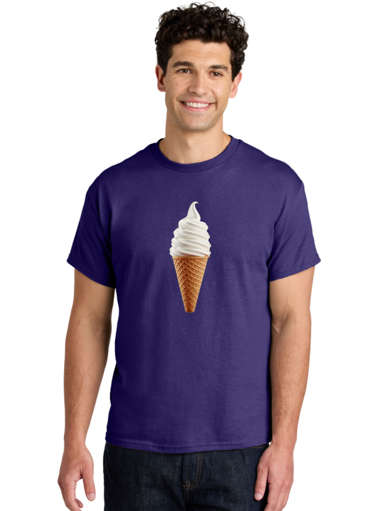 Soft-Serve-Ice-Cream-Cone Men'S Graphic Tee, 100% Cotton, Comfortable Casual Summer Wear, Machine Washable, Soft Serve Ice Cream, Ice Cream Cone, Sweet Treat, Creamy Texture, White Ice Cream, Waffle Cone, Dessert, Summer Snack, Frozen Yogurt Bab435