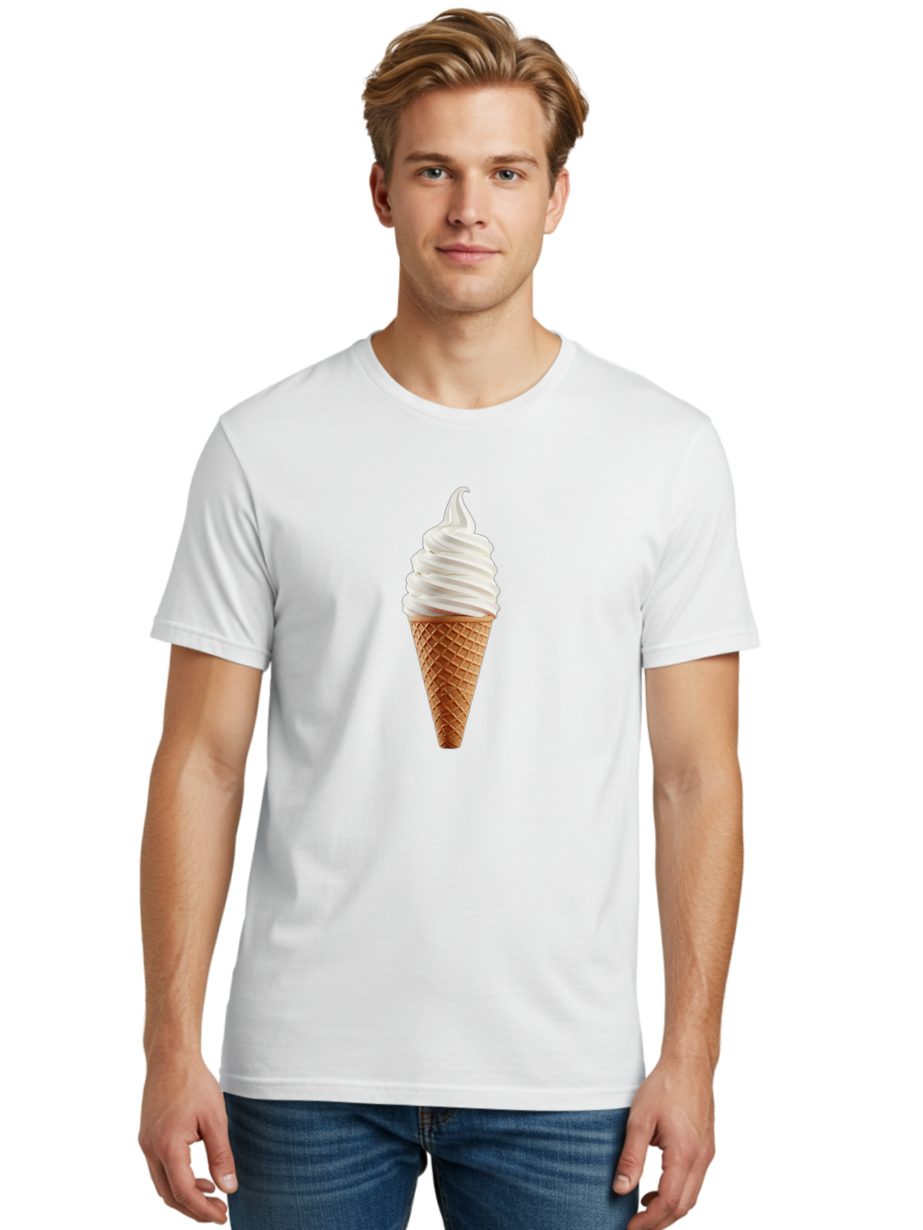 Soft-Serve-Ice-Cream-Cone Men'S Graphic Tee, 100% Cotton, Comfortable Casual Summer Wear, Machine Washable, Soft Serve Ice Cream, Ice Cream Cone, Sweet Treat, Creamy Texture, White Ice Cream, Waffle Cone, Dessert, Summer Snack, Frozen Yogurt Bab435