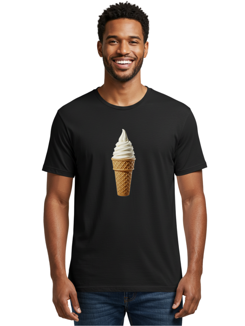 Soft-Serve-Ice-Cream Men'S Graphic Tee, 100% Cotton, Comfortable Casual Summer Wear, Machine Washable, Soft Serve Ice Cream, Waffle Cone, Vanilla Ice Cream, Frozen Treat, Sweet Indulgence, Creamy Texture, Ice Cream Cone, Summer Dessert Bab436