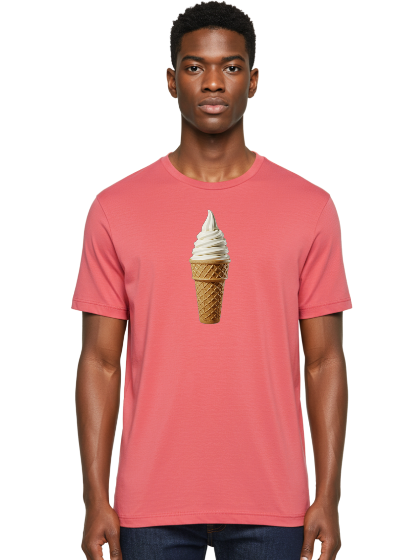 Soft-Serve-Ice-Cream Men'S Graphic Tee, 100% Cotton, Comfortable Casual Summer Wear, Machine Washable, Soft Serve Ice Cream, Waffle Cone, Vanilla Ice Cream, Frozen Treat, Sweet Indulgence, Creamy Texture, Ice Cream Cone, Summer Dessert Bab436