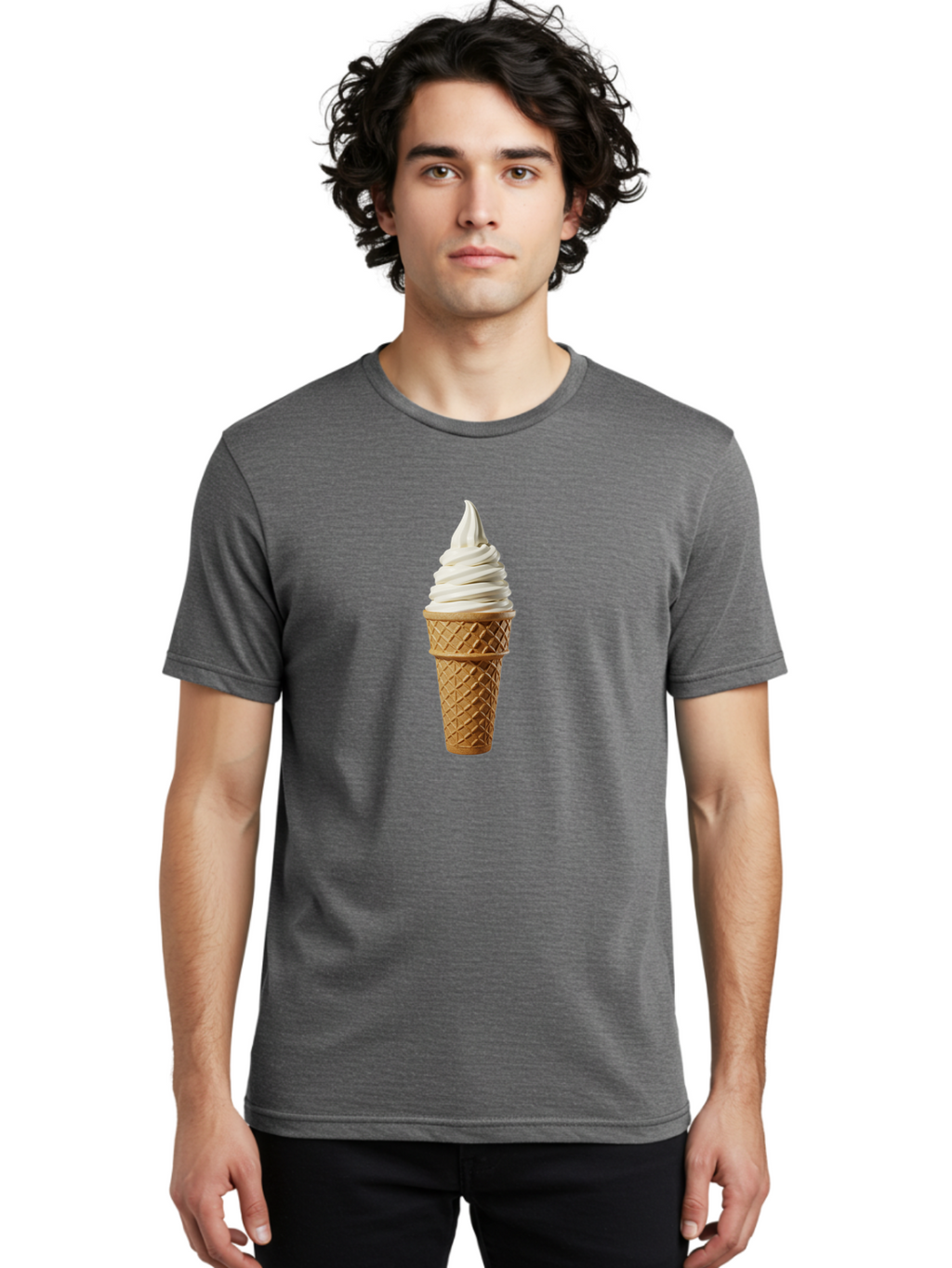 Soft-Serve-Ice-Cream Men'S Graphic Tee, 100% Cotton, Comfortable Casual Summer Wear, Machine Washable, Soft Serve Ice Cream, Waffle Cone, Vanilla Ice Cream, Frozen Treat, Sweet Indulgence, Creamy Texture, Ice Cream Cone, Summer Dessert Bab436