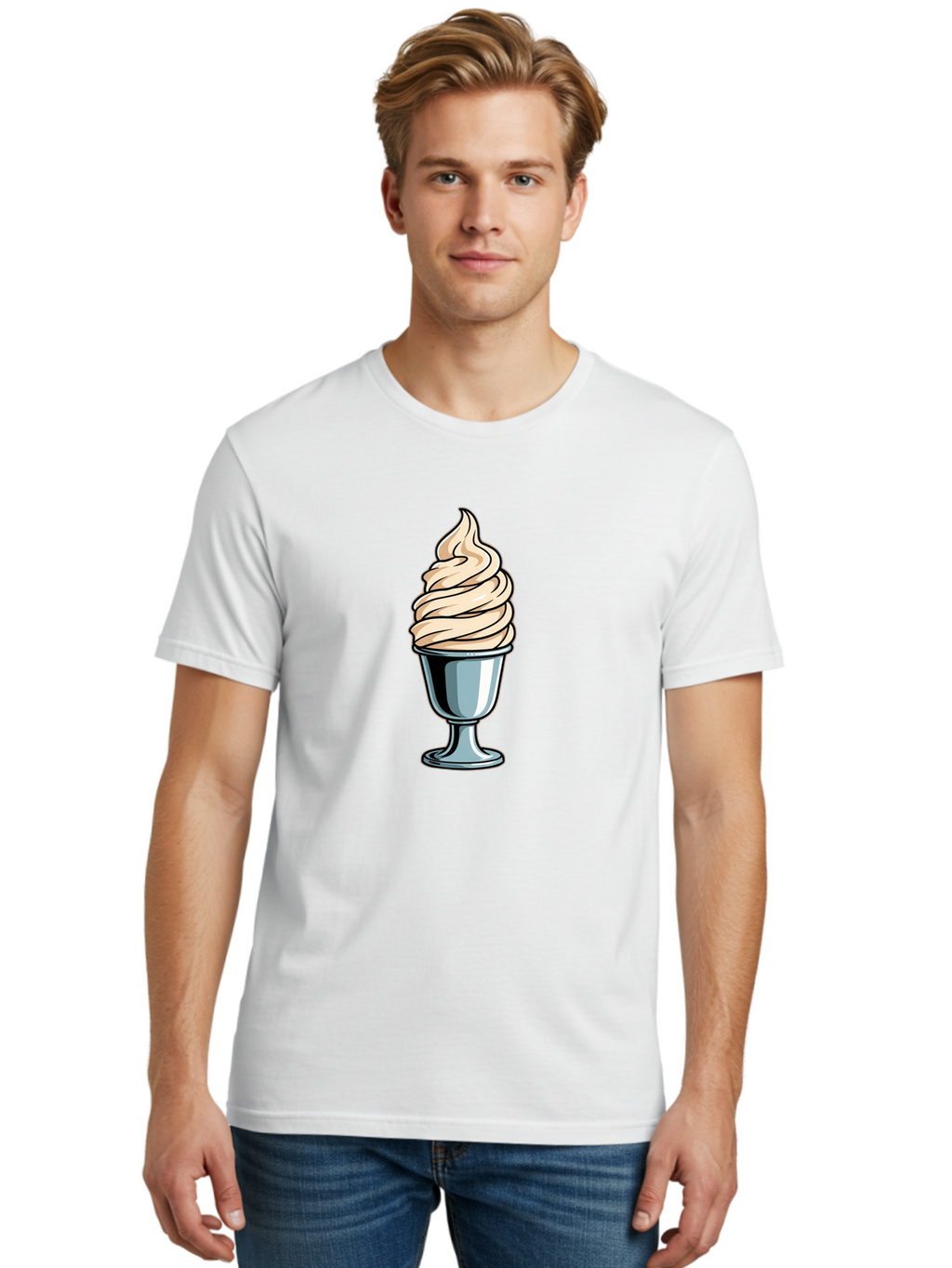Soft-Serve Men'S Graphic Tee, 100% Cotton, Comfortable Casual Summer Wear, Machine Washable, Soft Serve Ice Cream, Frozen Dessert, Creamy Texture, Ice Cream Treat, Sweet Indulgence, Cold Comfort, Summer Delight, Dessert Lover, Tasty Pleasure Bab437