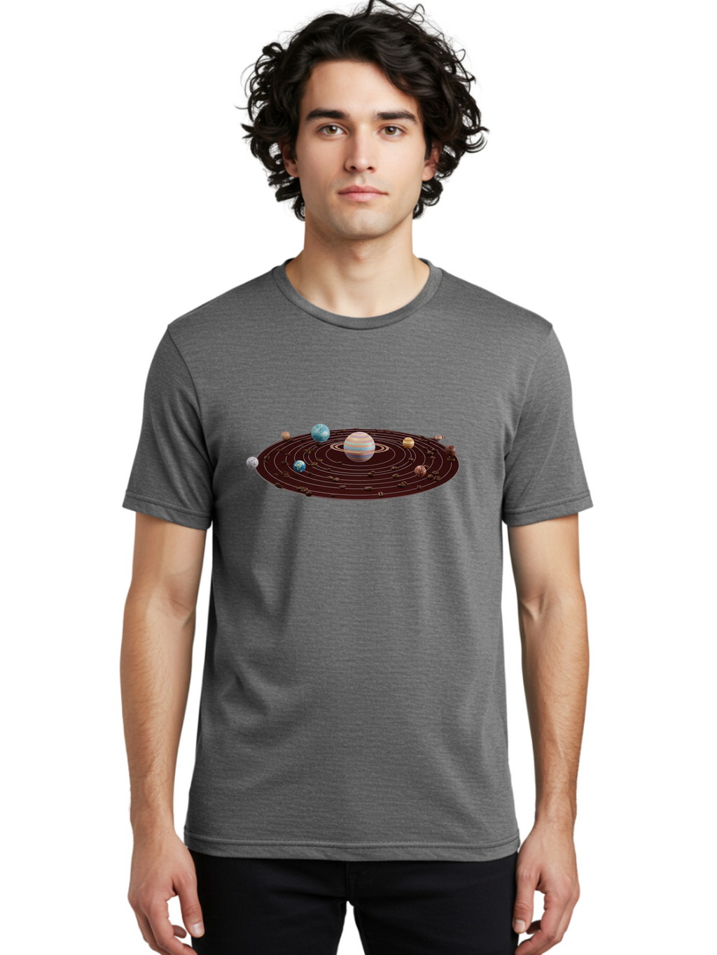 Solar-System Men'S Graphic Tee, 100% Cotton, Comfortable Casual Summer Wear, Machine Washable, Planets In Orbit, Solar System Illustration, Celestial Bodies, Jupiter With Stripes, Planetary Alignment, Astronomy Graphic, Space Exploration Bab438