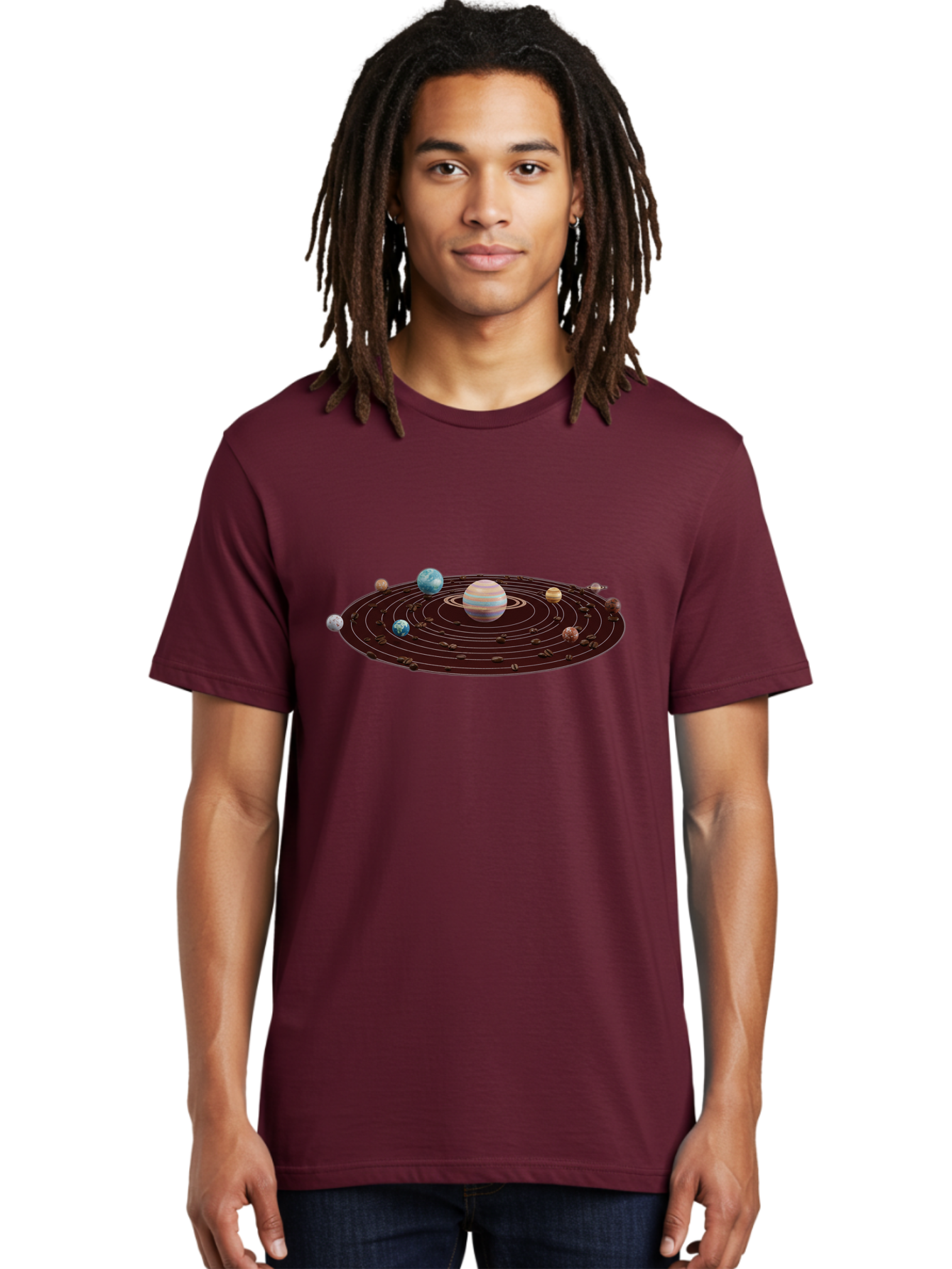 Solar-System Men'S Graphic Tee, 100% Cotton, Comfortable Casual Summer Wear, Machine Washable, Planets In Orbit, Solar System Illustration, Celestial Bodies, Jupiter With Stripes, Planetary Alignment, Astronomy Graphic, Space Exploration Bab438