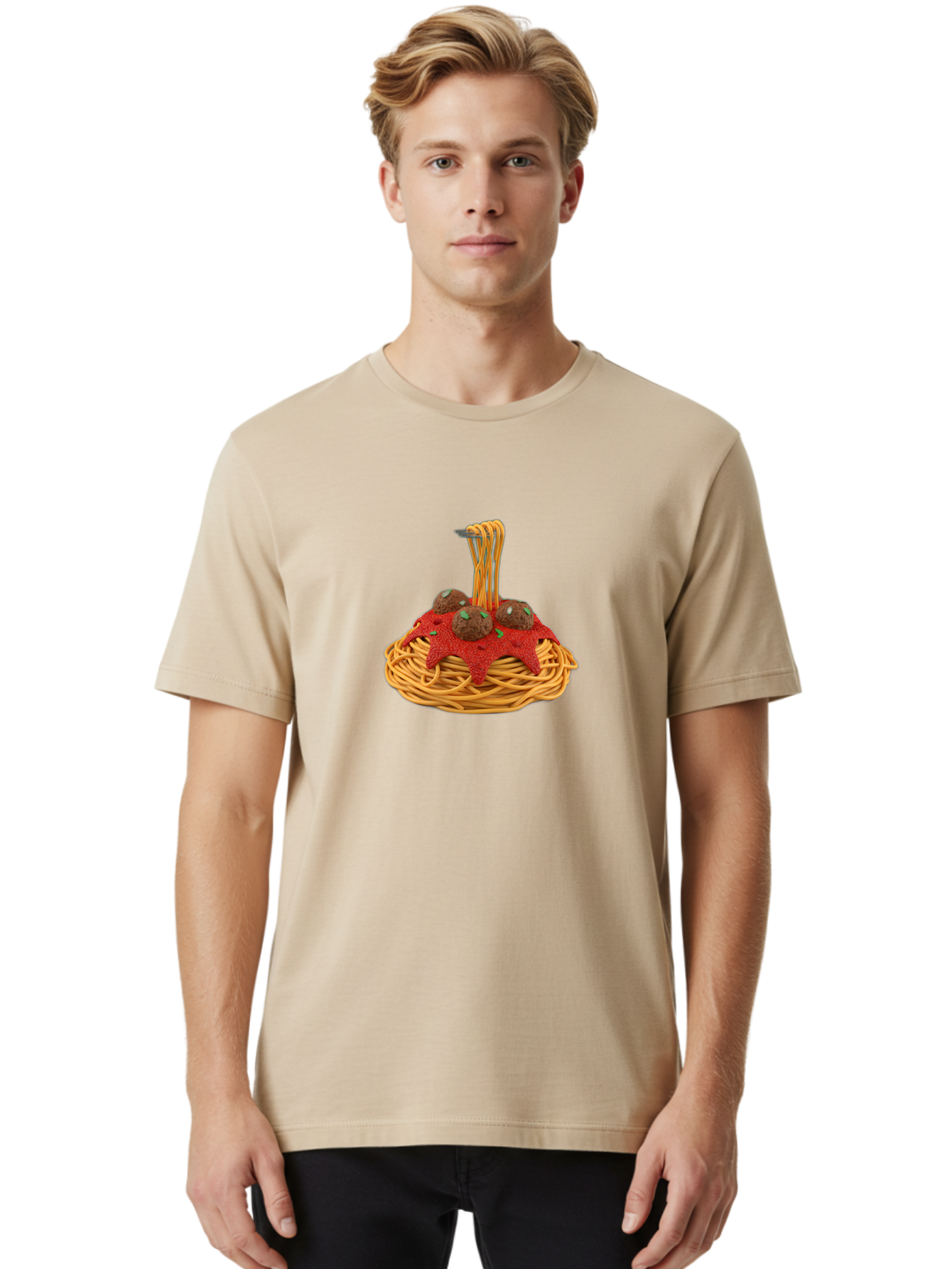 Spaghetti-And-Meatballs Men'S Graphic Tee, 100% Cotton, Comfortable Casual Summer Wear, Machine Washable, Spaghetti With Meatballs, Red Sauce, Italian Cuisine, Pasta Dish, Meatballs, Tomato Sauce, Italian Food, Savory Meal Bab440