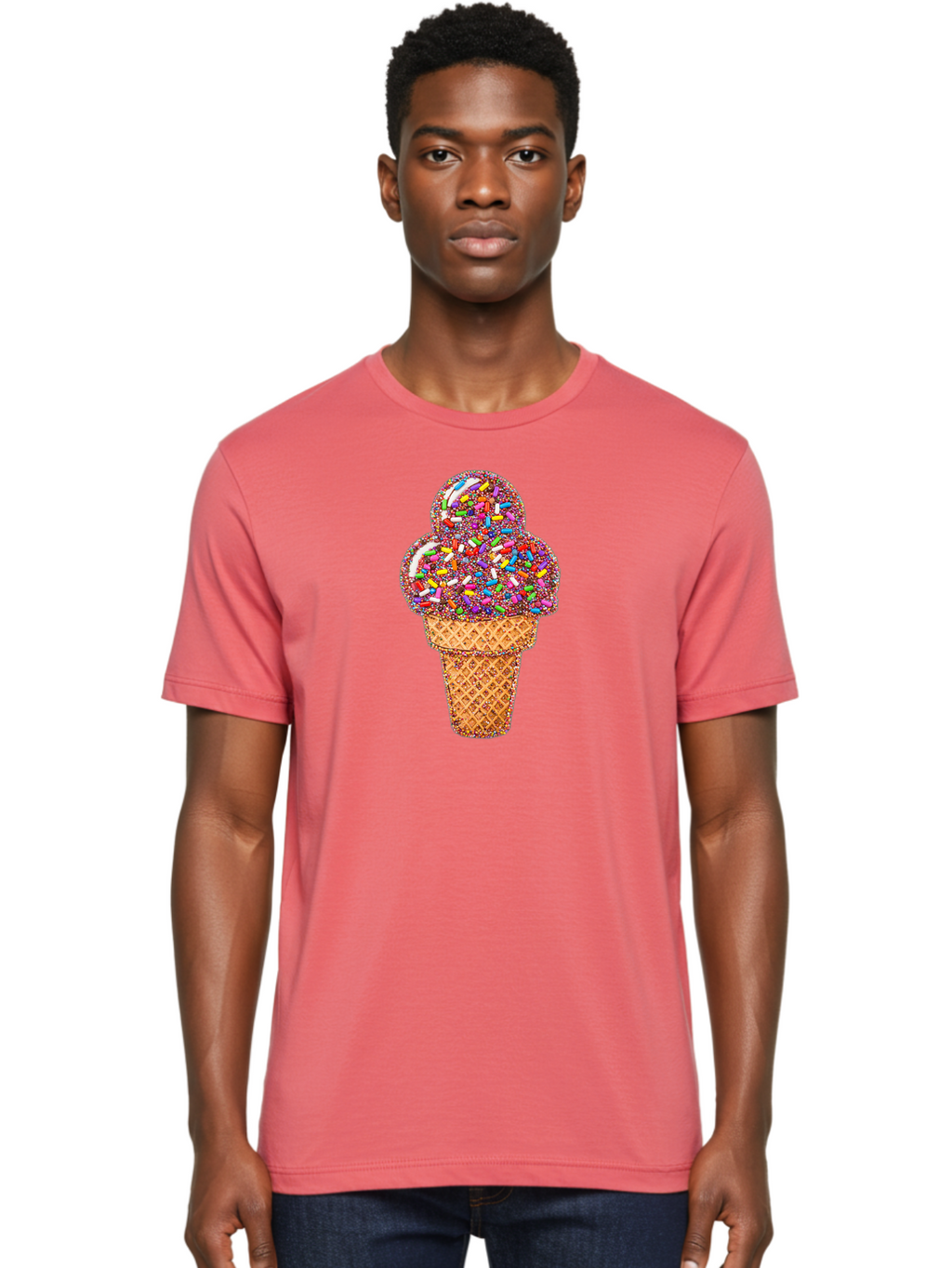 Sprinkle-Ice-Cream-Cone-1 Men'S Graphic Tee, 100% Cotton, Comfortable Casual Summer Wear, Machine Washable, Colorful Sprinkles, Ice Cream, Sweet Treats, Dessert, Waffle Cone, Rainbow Colors, Sprinkles Overload, Fun Snack, Sweet Delight, Candy, Bab443