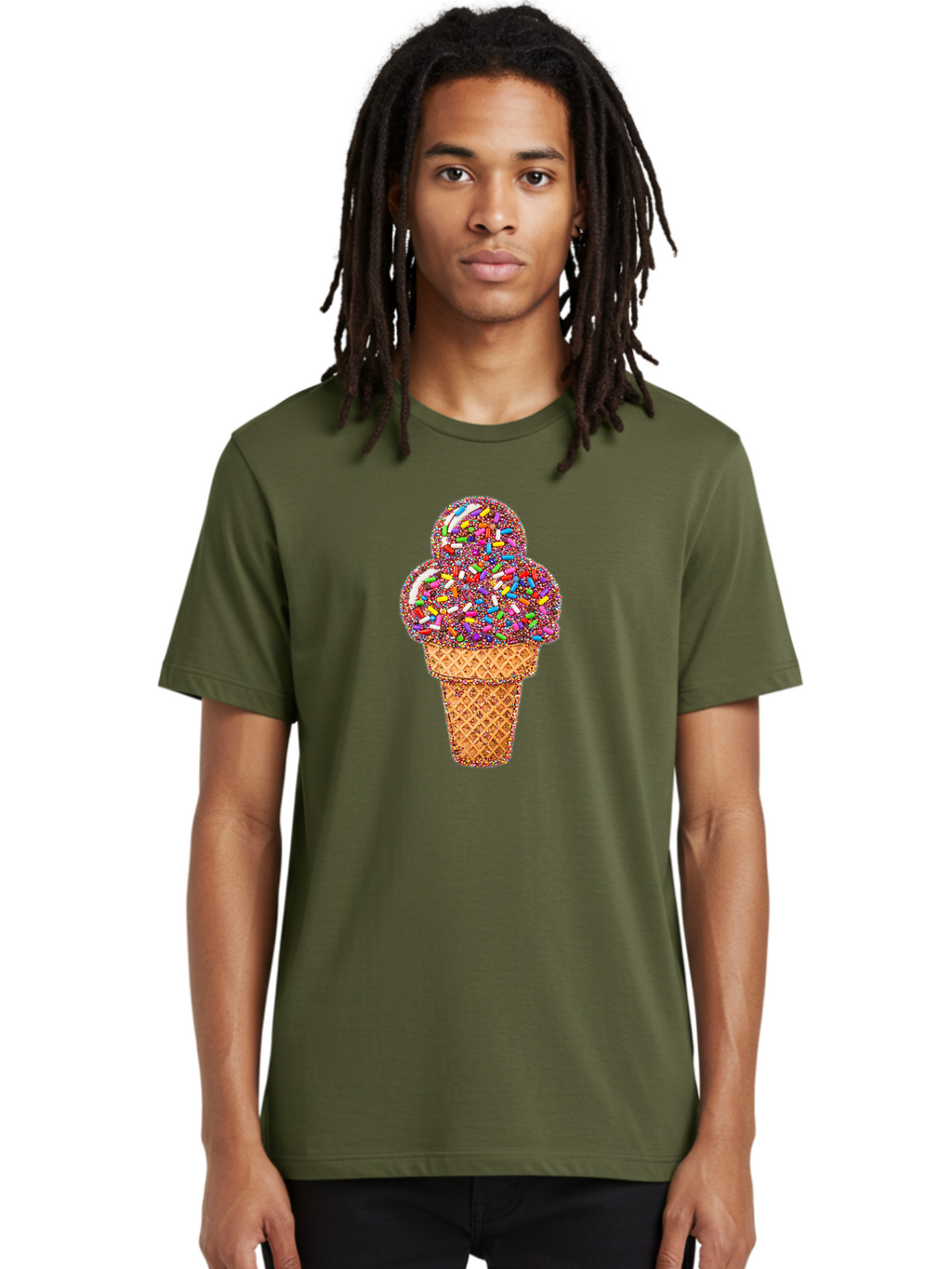 Sprinkle-Ice-Cream-Cone-1 Men'S Graphic Tee, 100% Cotton, Comfortable Casual Summer Wear, Machine Washable, Colorful Sprinkles, Ice Cream, Sweet Treats, Dessert, Waffle Cone, Rainbow Colors, Sprinkles Overload, Fun Snack, Sweet Delight, Candy, Bab443