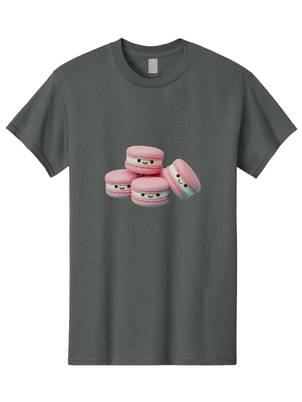 Squishy-Macarons Men'S Graphic Tee, 100% Cotton, Comfortable Casual Summer Wear, Machine Washable, Pink Macarons, Smiling Faces, Cute Desserts, Stack Of Macaroons, Sweet Treats, Adorable Faces, Tasty Macarons, Dessert Lovers, Kawaii Food Bab445