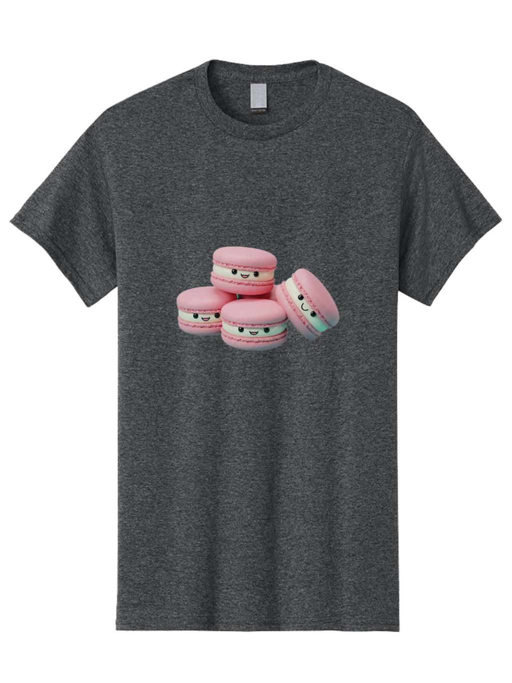 Squishy-Macarons Men'S Graphic Tee, 100% Cotton, Comfortable Casual Summer Wear, Machine Washable, Pink Macarons, Smiling Faces, Cute Desserts, Stack Of Macaroons, Sweet Treats, Adorable Faces, Tasty Macarons, Dessert Lovers, Kawaii Food Bab445