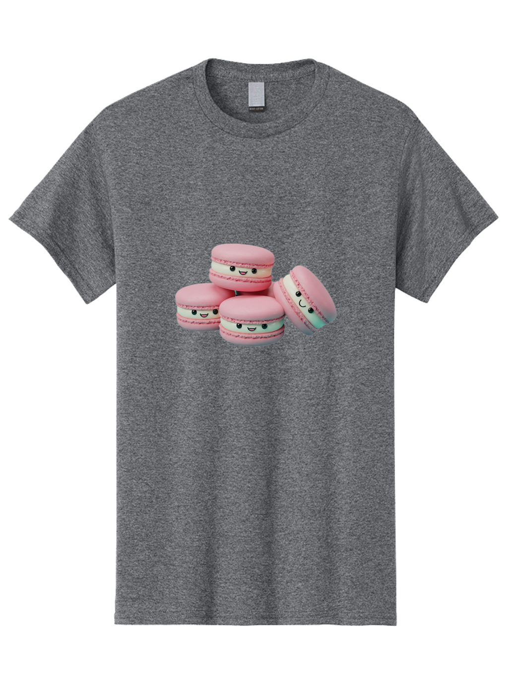 Squishy-Macarons Men'S Graphic Tee, 100% Cotton, Comfortable Casual Summer Wear, Machine Washable, Pink Macarons, Smiling Faces, Cute Desserts, Stack Of Macaroons, Sweet Treats, Adorable Faces, Tasty Macarons, Dessert Lovers, Kawaii Food Bab445