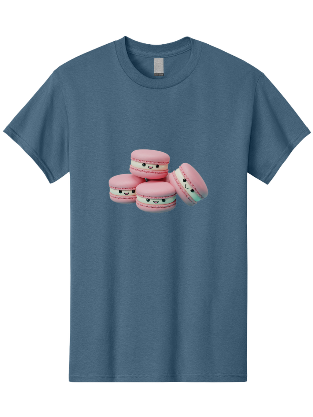 Squishy-Macarons Men'S Graphic Tee, 100% Cotton, Comfortable Casual Summer Wear, Machine Washable, Pink Macarons, Smiling Faces, Cute Desserts, Stack Of Macaroons, Sweet Treats, Adorable Faces, Tasty Macarons, Dessert Lovers, Kawaii Food Bab445