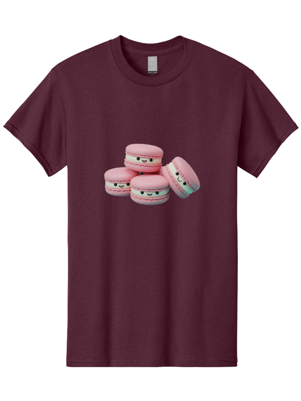 Squishy-Macarons Men'S Graphic Tee, 100% Cotton, Comfortable Casual Summer Wear, Machine Washable, Pink Macarons, Smiling Faces, Cute Desserts, Stack Of Macaroons, Sweet Treats, Adorable Faces, Tasty Macarons, Dessert Lovers, Kawaii Food Bab445