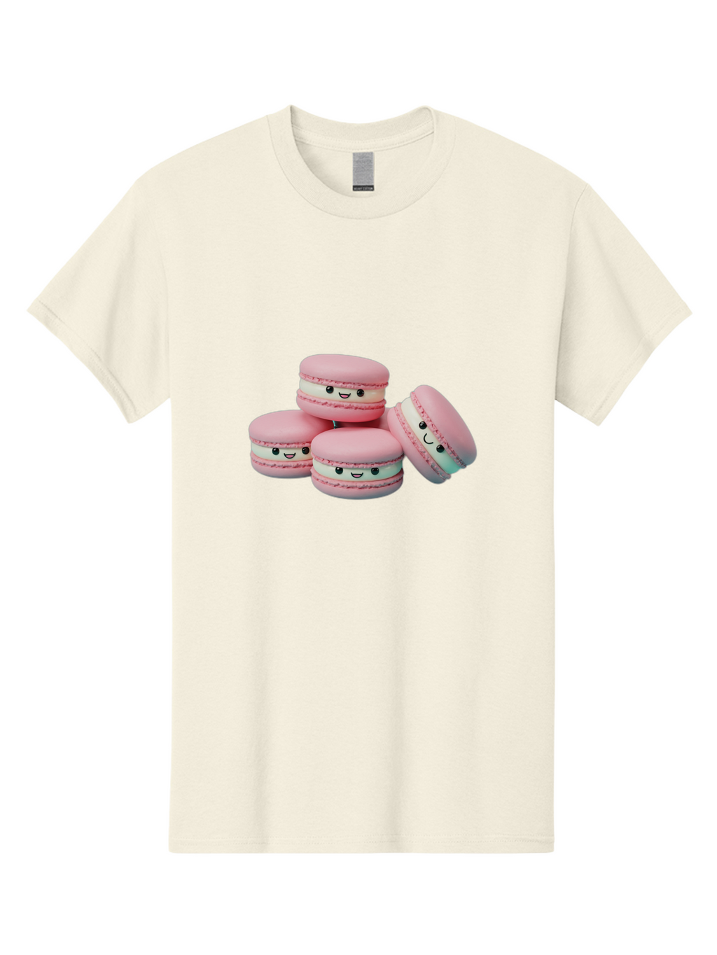 Squishy-Macarons Men'S Graphic Tee, 100% Cotton, Comfortable Casual Summer Wear, Machine Washable, Pink Macarons, Smiling Faces, Cute Desserts, Stack Of Macaroons, Sweet Treats, Adorable Faces, Tasty Macarons, Dessert Lovers, Kawaii Food Bab445