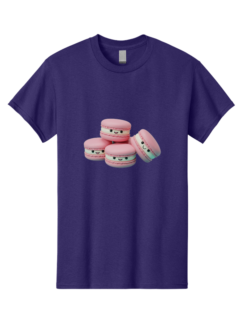 Squishy-Macarons Men'S Graphic Tee, 100% Cotton, Comfortable Casual Summer Wear, Machine Washable, Pink Macarons, Smiling Faces, Cute Desserts, Stack Of Macaroons, Sweet Treats, Adorable Faces, Tasty Macarons, Dessert Lovers, Kawaii Food Bab445