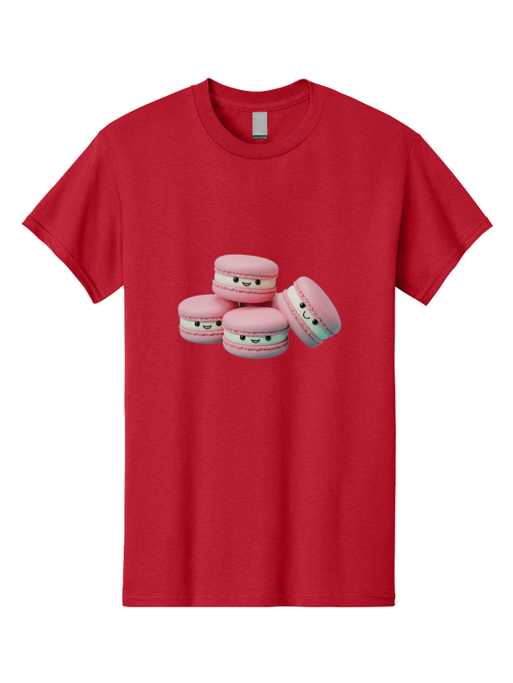 Squishy-Macarons Men'S Graphic Tee, 100% Cotton, Comfortable Casual Summer Wear, Machine Washable, Pink Macarons, Smiling Faces, Cute Desserts, Stack Of Macaroons, Sweet Treats, Adorable Faces, Tasty Macarons, Dessert Lovers, Kawaii Food Bab445