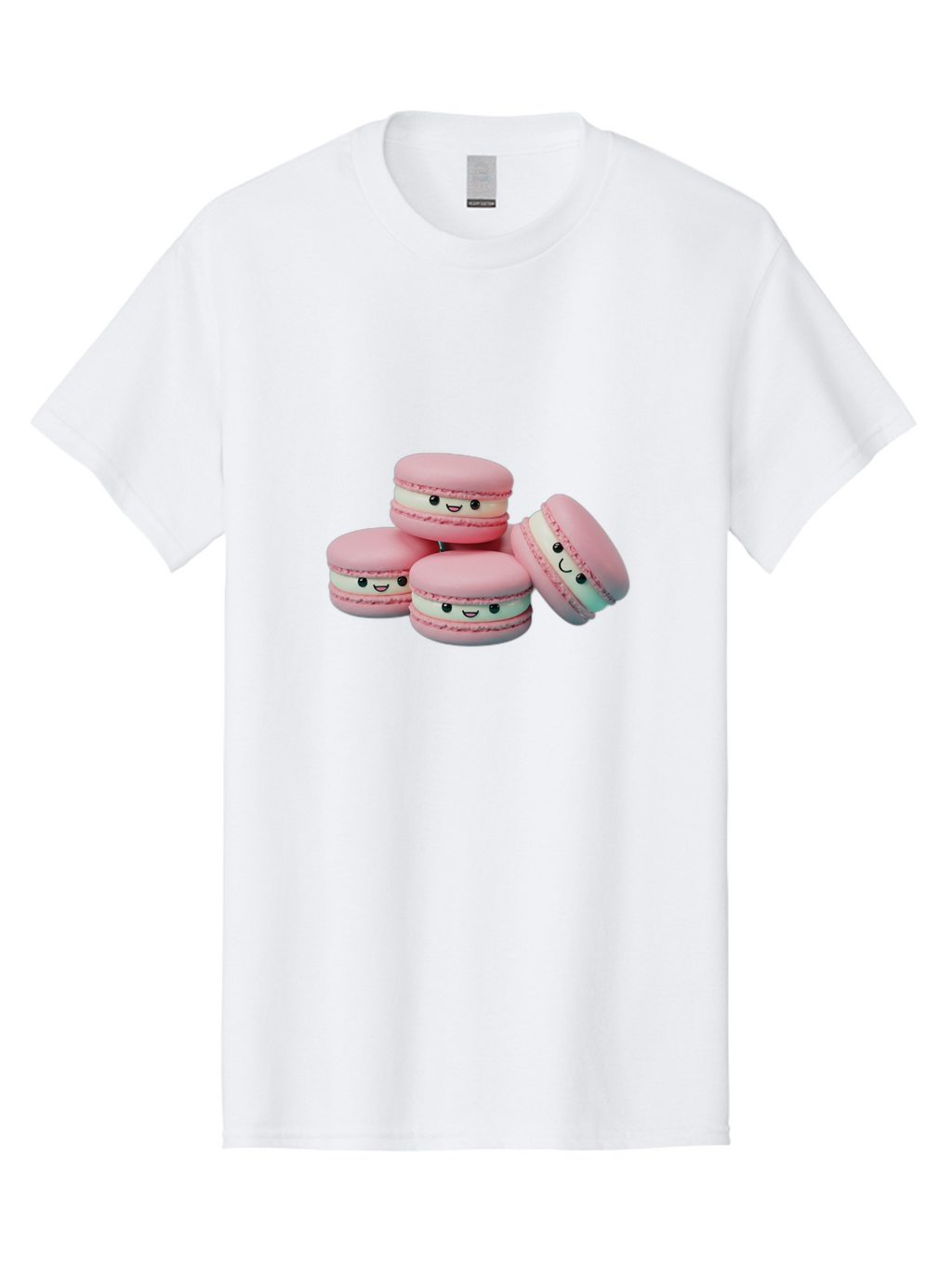 Squishy-Macarons Men'S Graphic Tee, 100% Cotton, Comfortable Casual Summer Wear, Machine Washable, Pink Macarons, Smiling Faces, Cute Desserts, Stack Of Macaroons, Sweet Treats, Adorable Faces, Tasty Macarons, Dessert Lovers, Kawaii Food Bab445