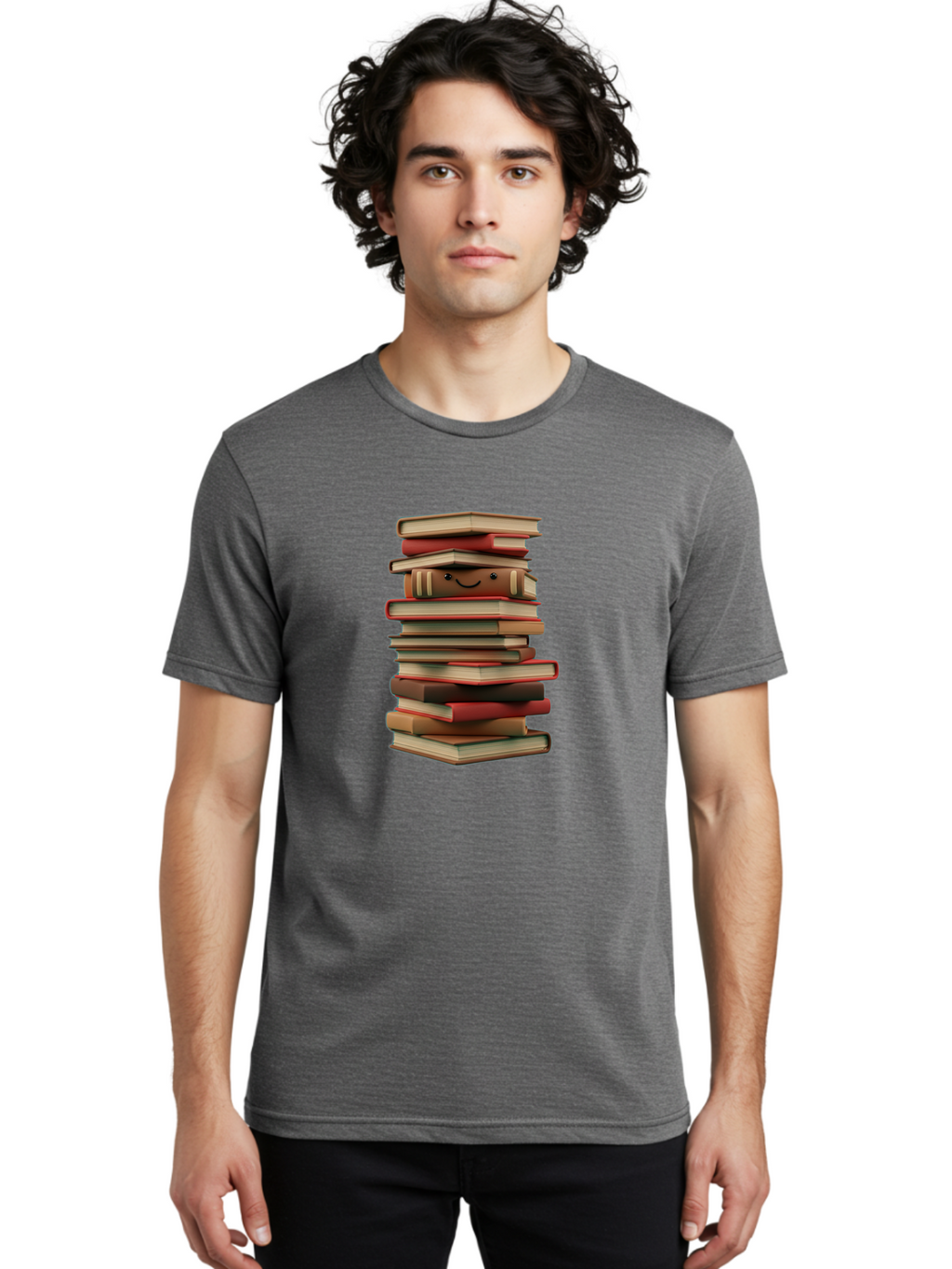 Stack-Of-Books Men'S Graphic Tee, 100% Cotton, Comfortable Casual Summer Wear, Machine Washable, Pile Of Books, Book Stack, Reading Material, Learning Resources, Education, Knowledge, Literature, Novel, Textbook, Happy Book Bab446