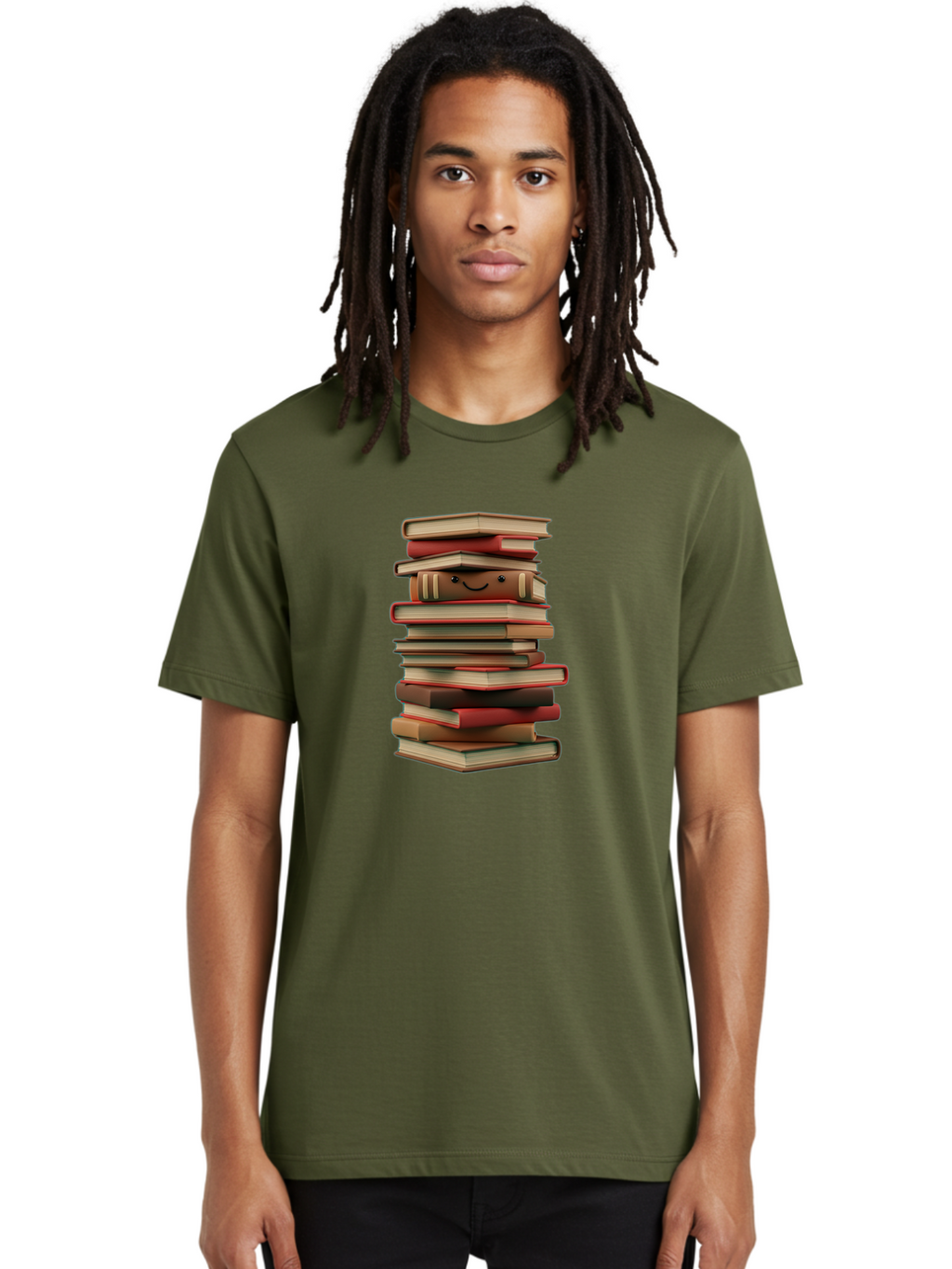 Stack-Of-Books Men'S Graphic Tee, 100% Cotton, Comfortable Casual Summer Wear, Machine Washable, Pile Of Books, Book Stack, Reading Material, Learning Resources, Education, Knowledge, Literature, Novel, Textbook, Happy Book Bab446