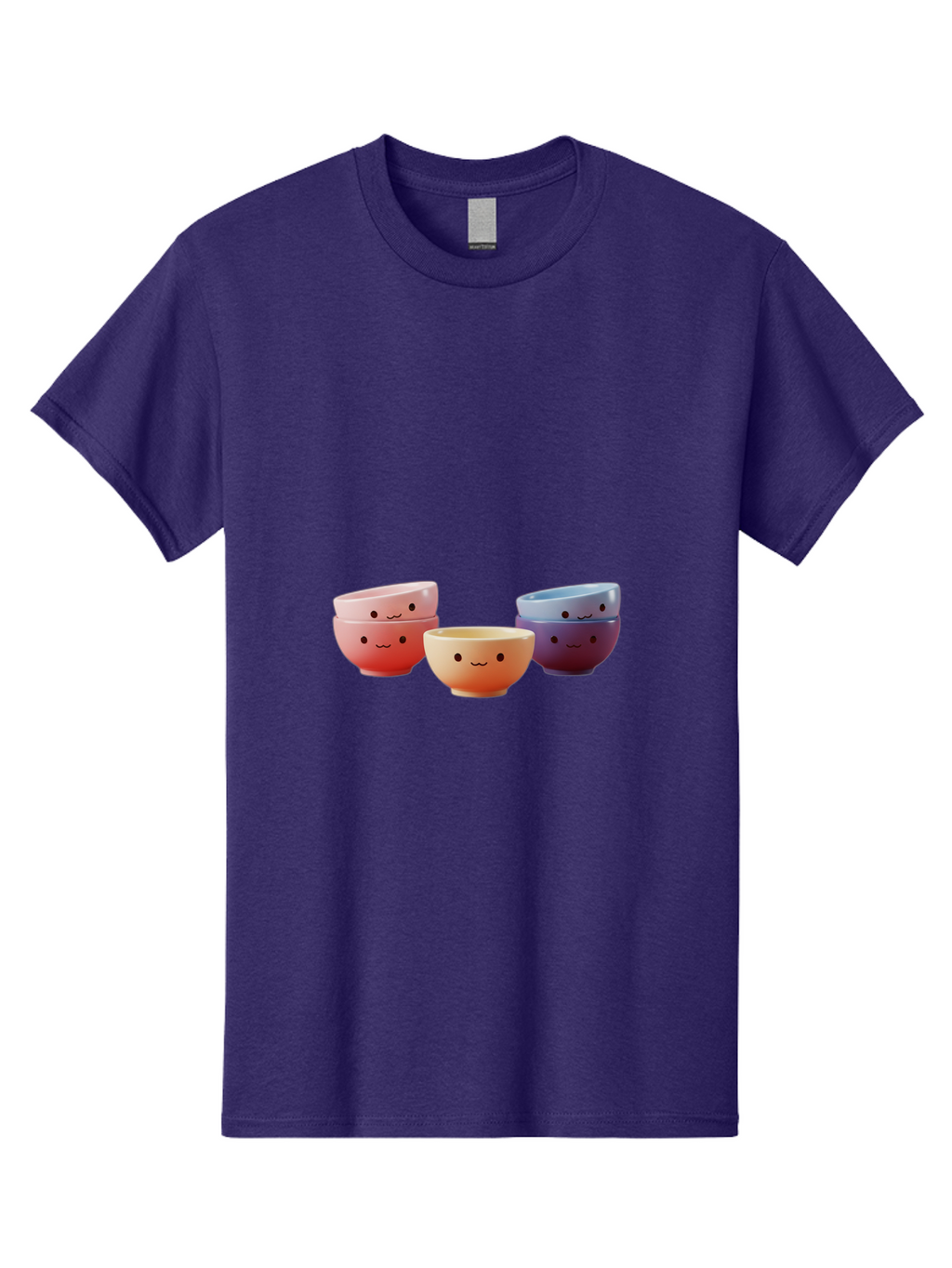 Stacked-Bowls-1 Men'S Graphic Tee, 100% Cotton, Comfortable Casual Summer Wear, Machine Washable, Ceramic Bowls, Smiling Faces, Colorful Dinnerware, Pastel Colors, Happy Kitchen Accessories, Table Setting, Cute Home Decor, Unique Gift Ideas Bab447