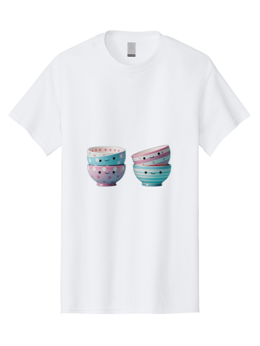 Stacked-Bowls-2 Men'S Graphic Tee, 100% Cotton, Comfortable Casual Summer Wear, Machine Washable, Stacked Bowls, Pastel Colors, Polka Dots, Stripes, Cute Faces, Smiling Bowls, Playful Tableware, Colorful Kitchenware, Whimsical Design, Bab448