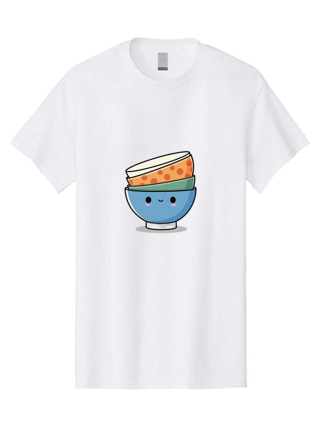 Stacked-Bowls Men'S Graphic Tee, 100% Cotton, Comfortable Casual Summer Wear, Machine Washable, Stacked Bowls, Cartoon Character, Kitchen Utensils, Tableware, Kawaii Art, Cute Illustration, Playful Design, Smiling Bowls, Colorful Pattern, Bab449