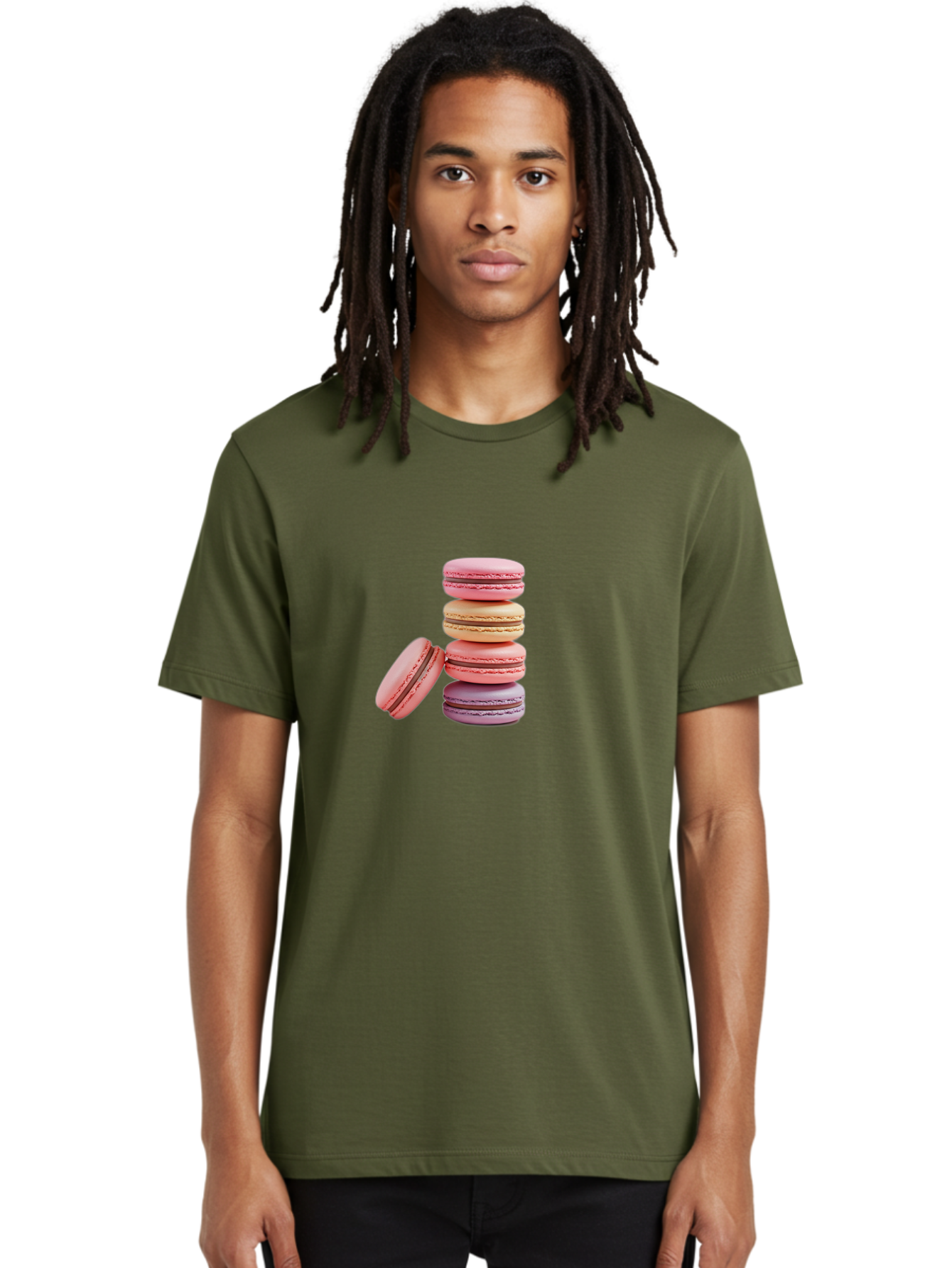 Stacked-Macarons-2 Men'S Graphic Tee, 100% Cotton, Comfortable Casual Summer Wear, Machine Washable, Assorted Macarons, Pastel Colors, French Desserts, Sweets, Desserts, Macaron Stack, Confectionery, Delicate Cookies, Sweet Treats, Bab452
