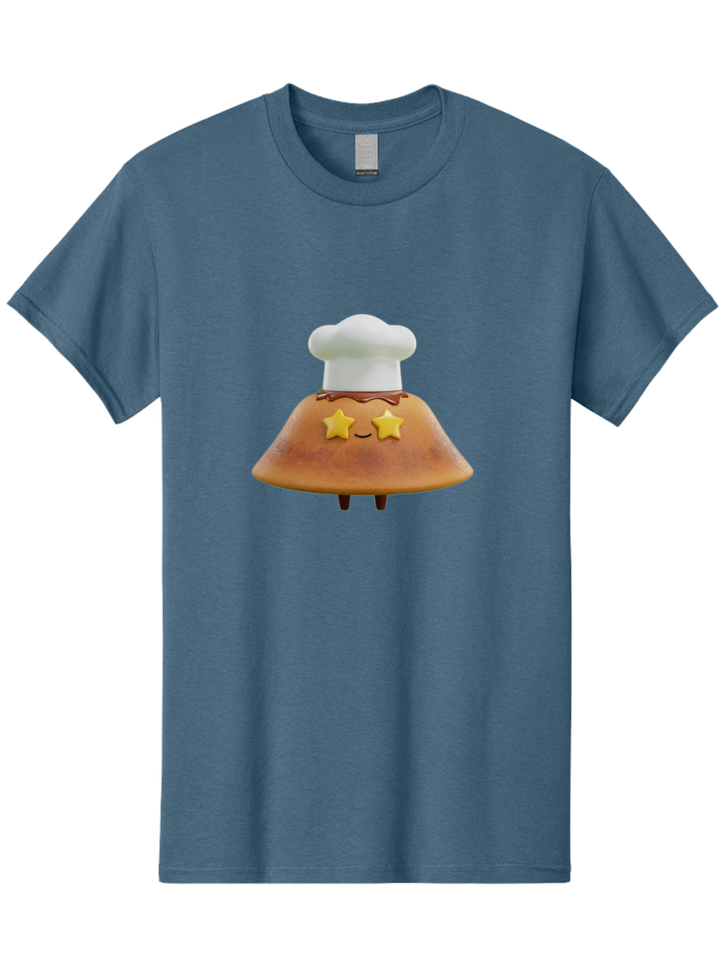 Star-Dosa Men'S Graphic Tee, 100% Cotton, Comfortable Casual Summer Wear, Machine Washable, Smiling Pancake, Chef Hat, Yellow Stars, Chocolate Sauce, Cute Breakfast Food, Adorable Cartoon Character, Fluffy Pancake, Happy Face, Breakfast Theme Bab457